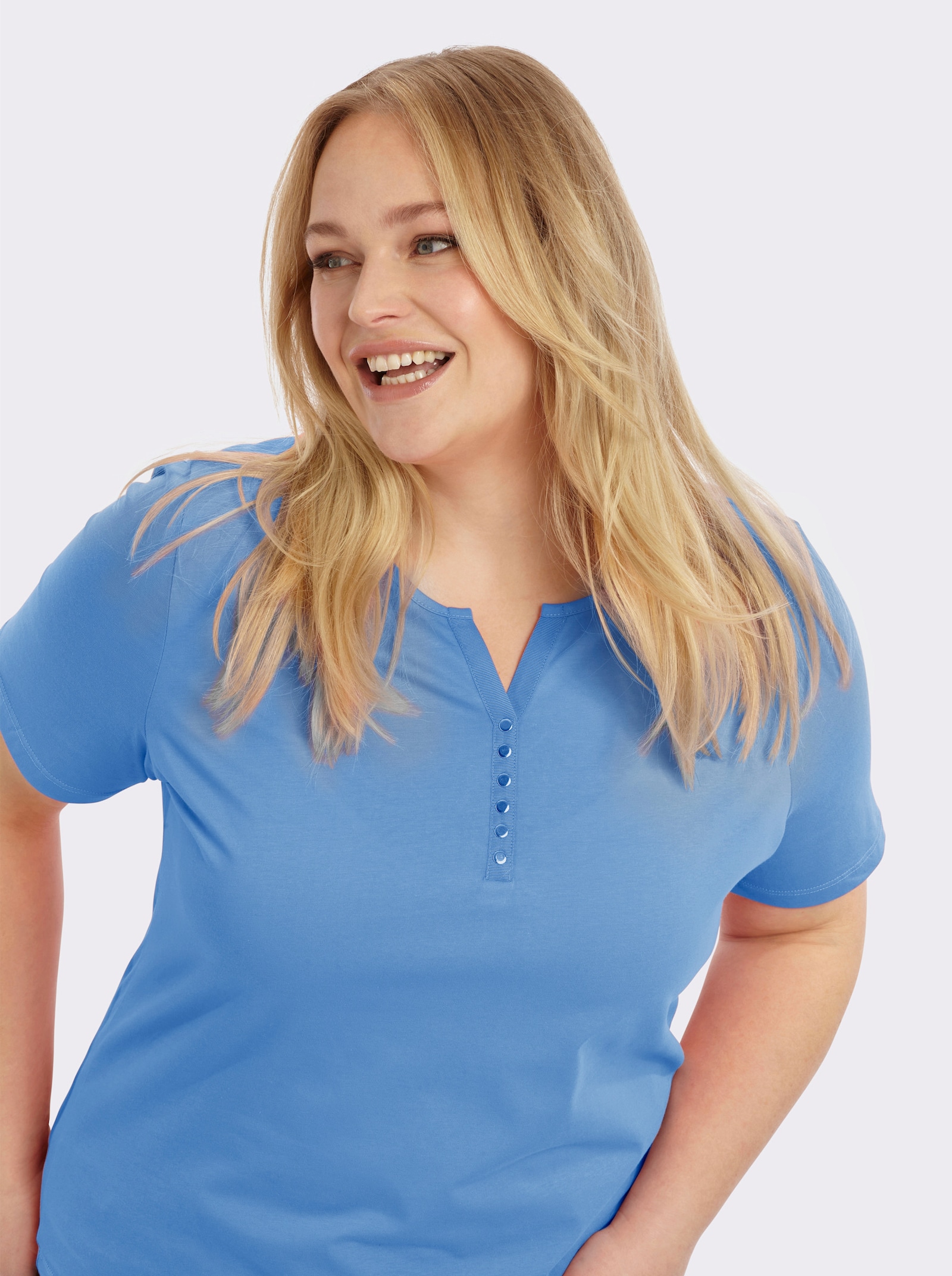 Kurzarmshirt aus reiner Baumwolle - himmelblau