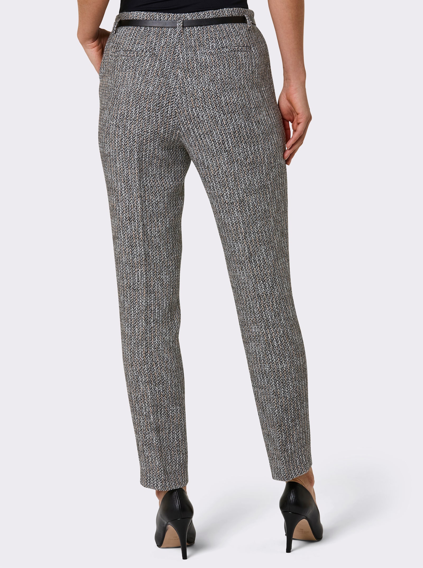 CREATION L PREMIUM Hose mit Ledergürtel - anthrazit-ecru-meliert