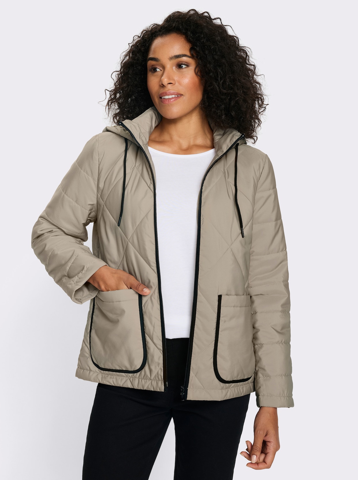 Steppjacke mit Kontrast-Details - sesam-schwarz