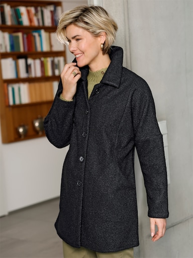 Longjacke mit Fledermausärmeln, Bouclé-Qualität - schwarz