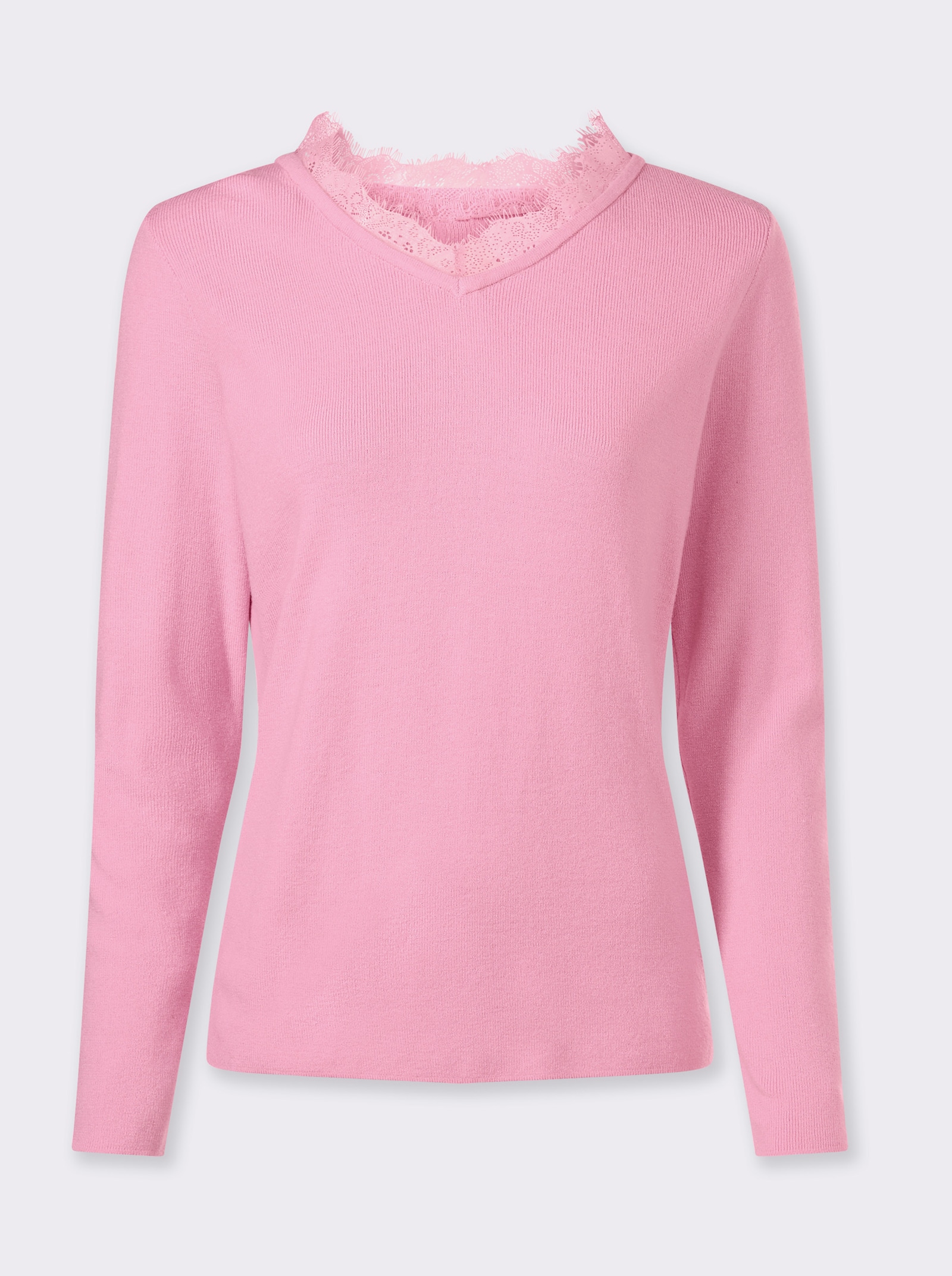 heine Pull en tricot fin avec bordure en dentelle - rose