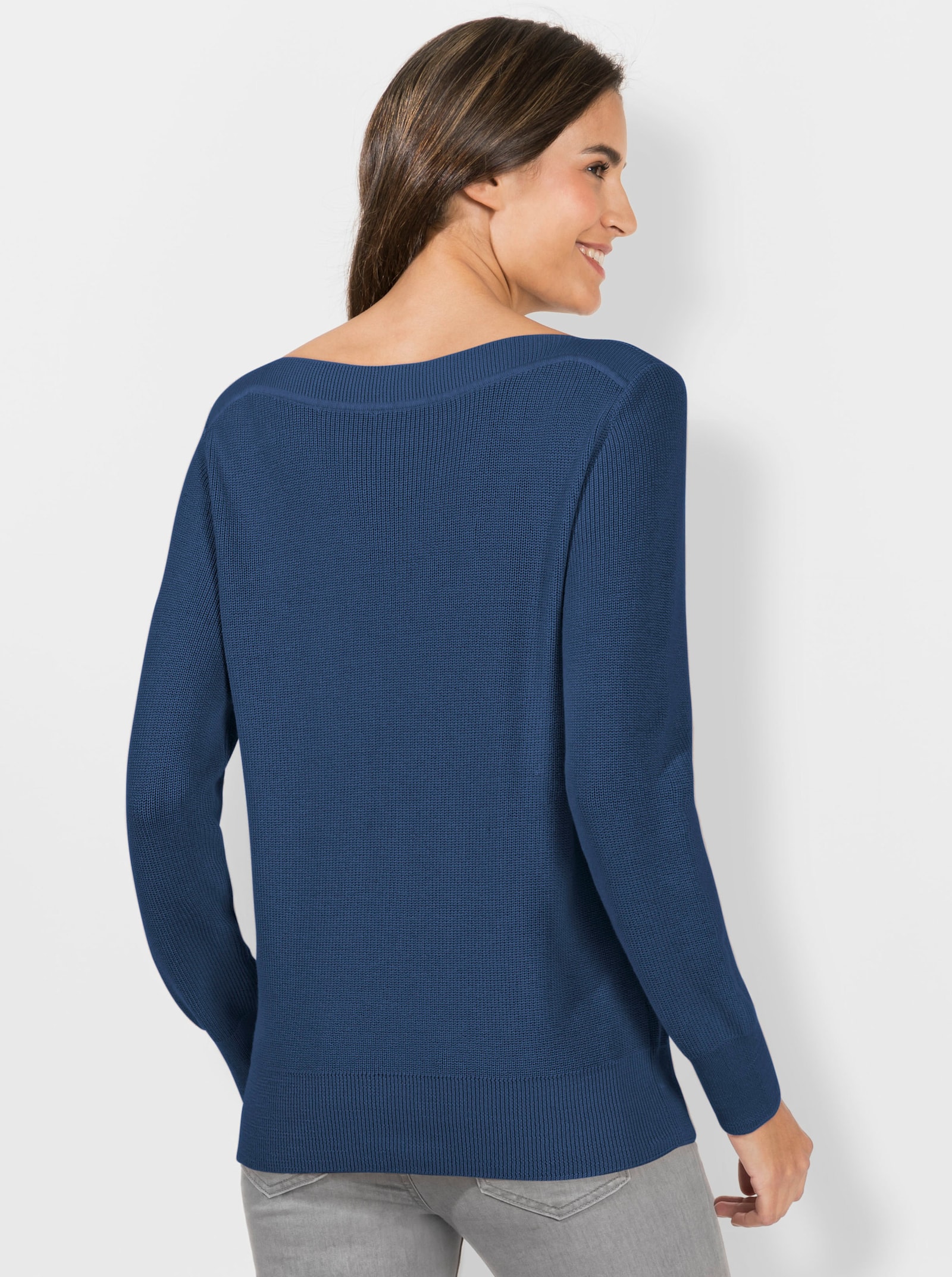 Strickpullover in Ripp-Optik - jeansblau