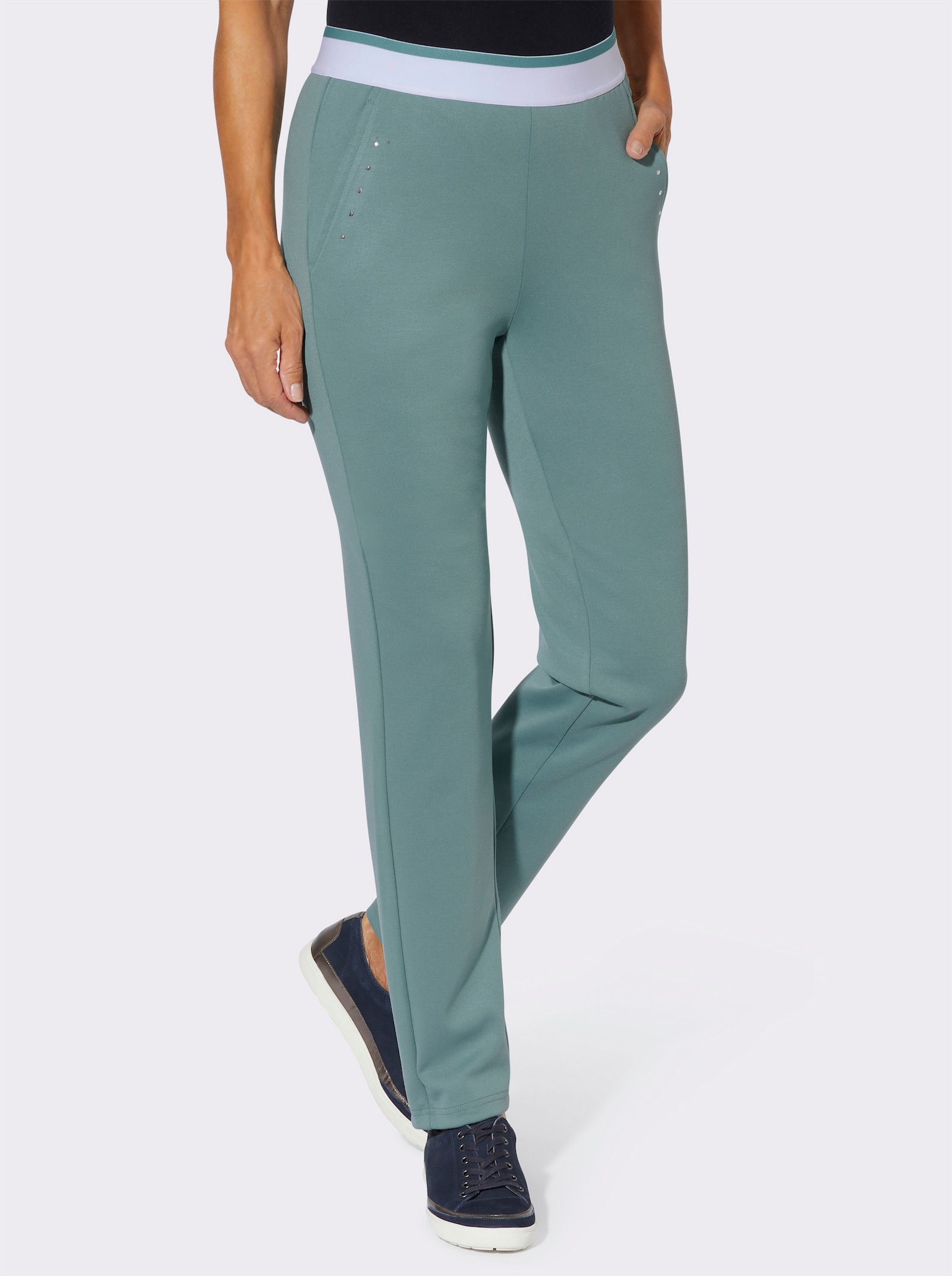 Sweatbroek met gestreepte comfortband rondom - jade