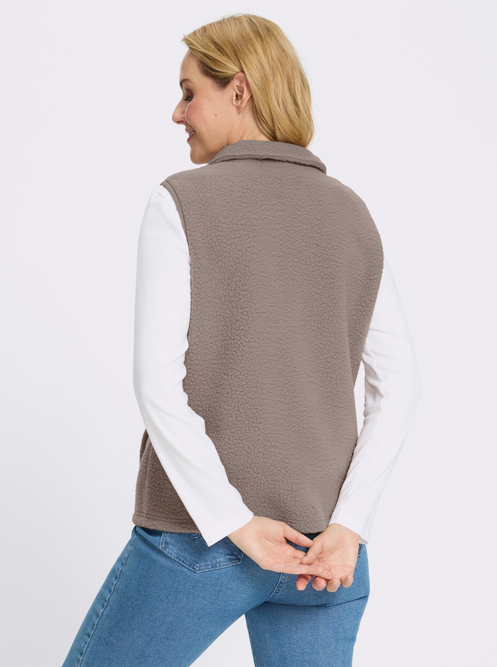 Fleeceweste mit Stehkragen - taupe