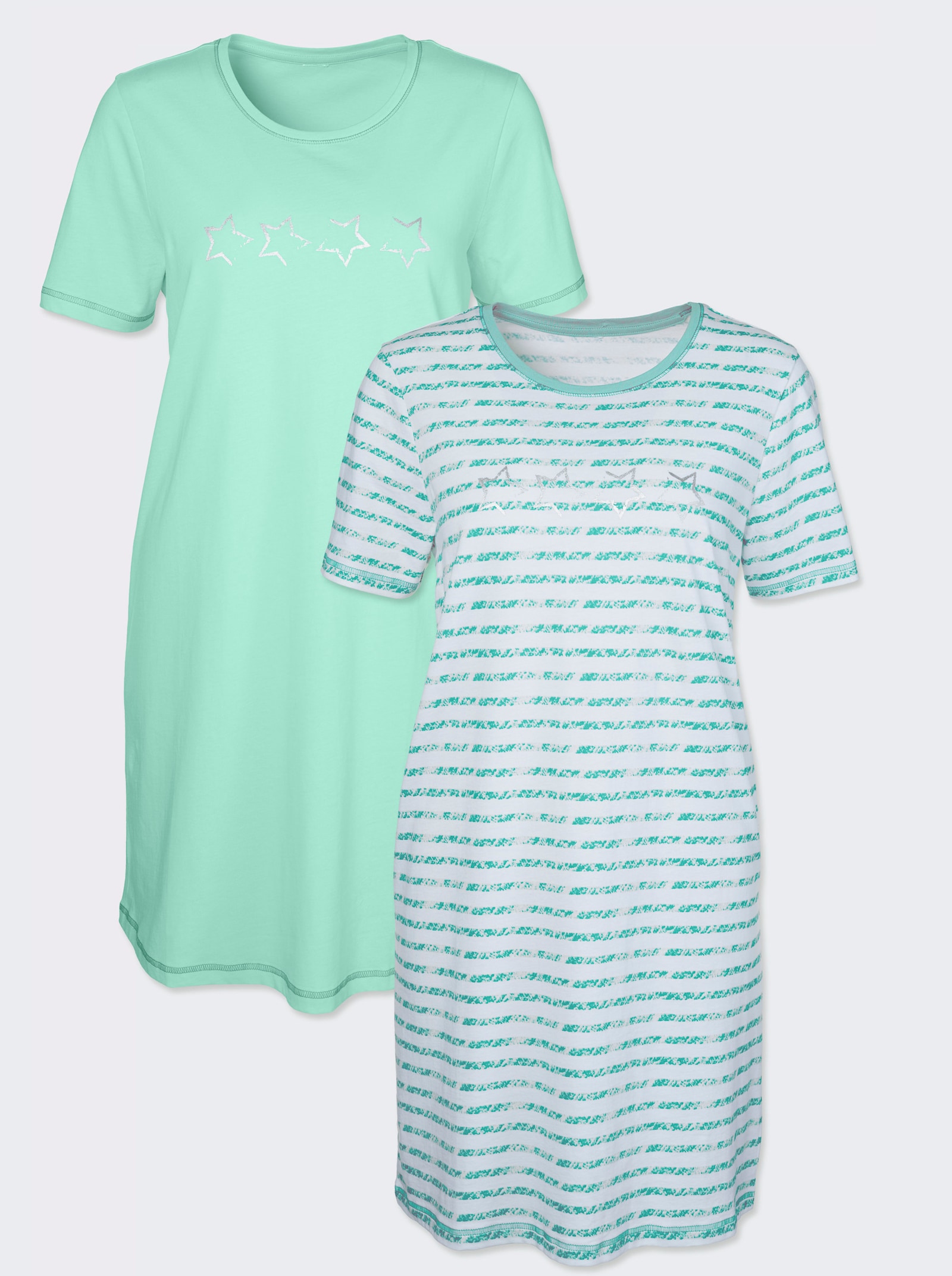 wäschepur Slaapshirts met korte mouwen - mint + mint gestreept