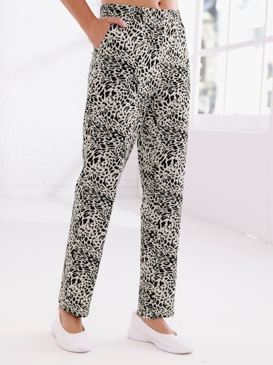 Freizeithose mit Animal-Print - schwarz-hellgrau-bedruckt
