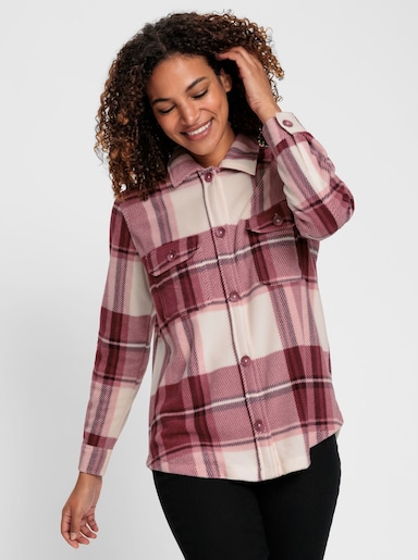 Fleecejacke - champagner-bordeaux-kariert