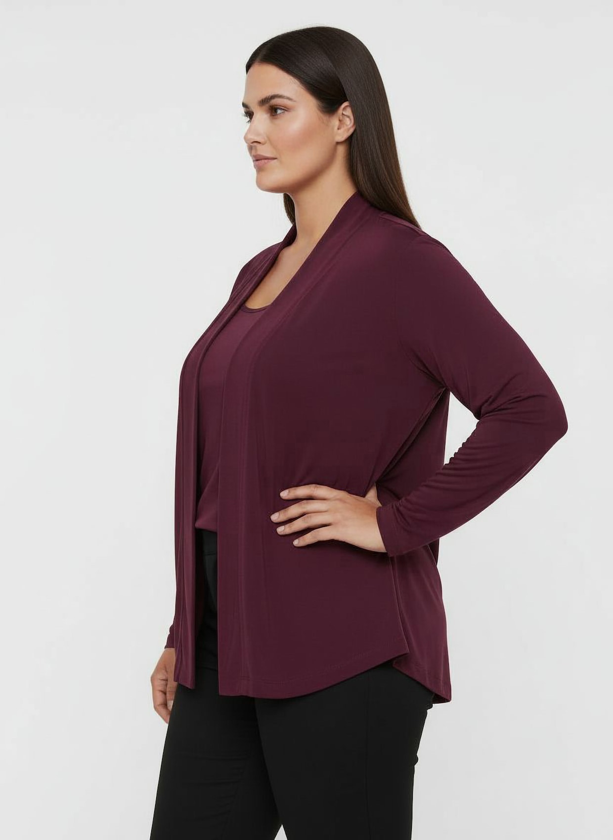 Shirtjacke in offener Form - burgund