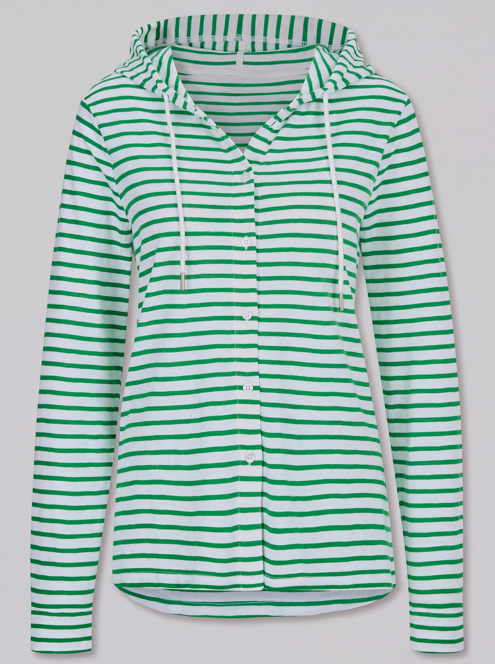 heine Streifenshirt mit Kapuze - weiß-grasgrün-geringelt