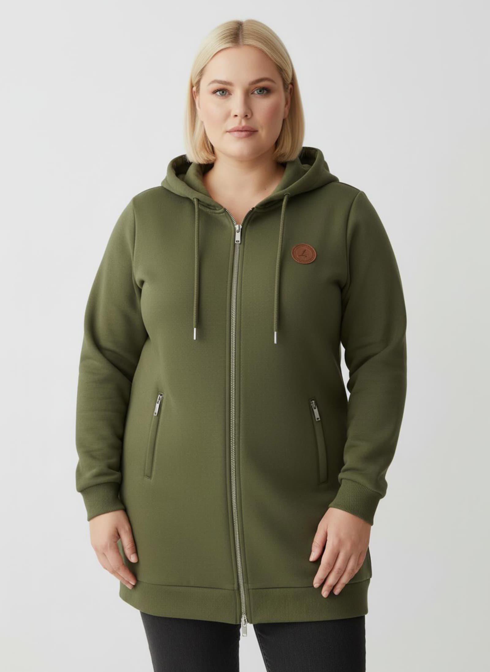 Sweatjacke in weich angerauter Qualität - oliv
