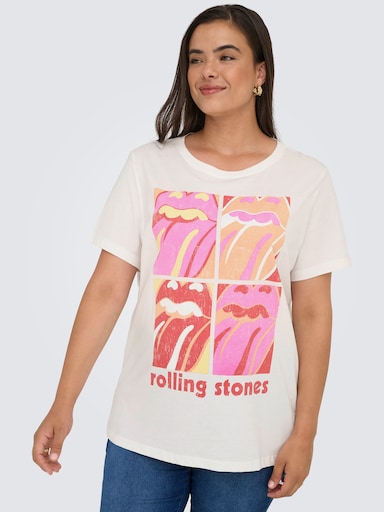 ONLY CARMAKOMA Kurzarmshirt - cloud dancer print:rolling stones squared