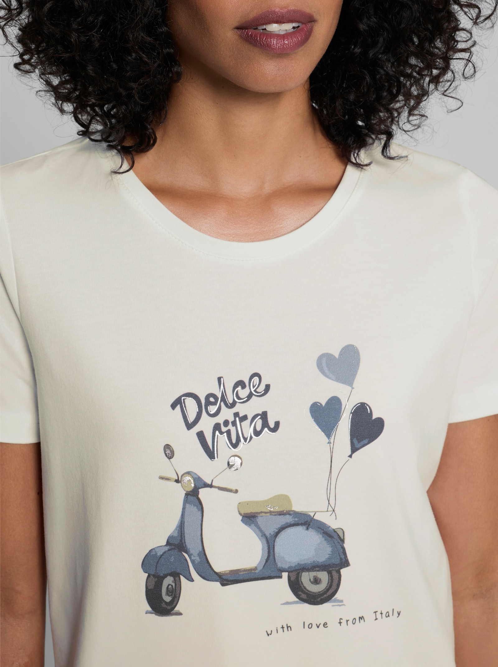 heine Kurzarmshirt mit Schriftzug - ecru