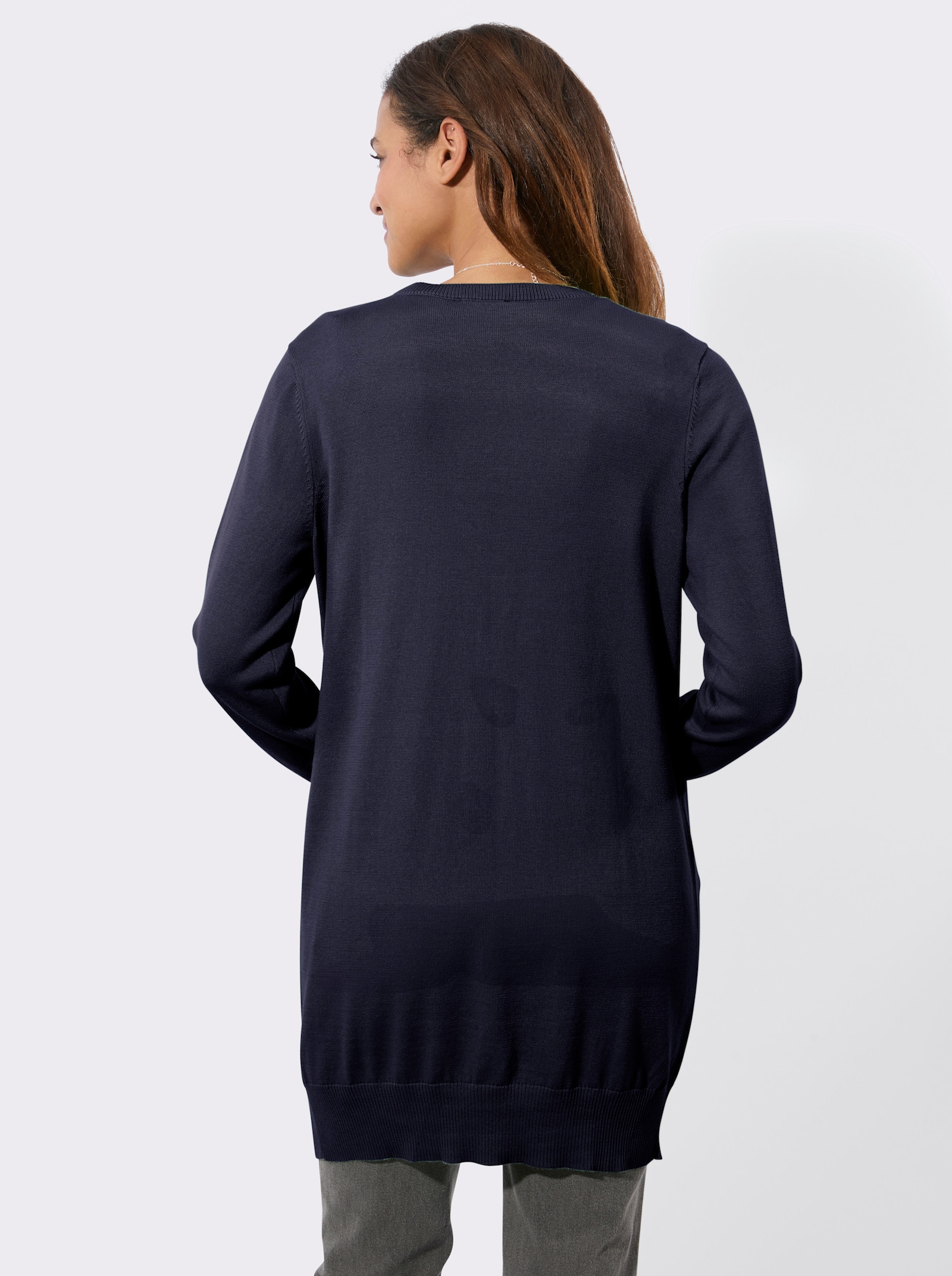 Veste longue en tricot avec bords-côtes - marine