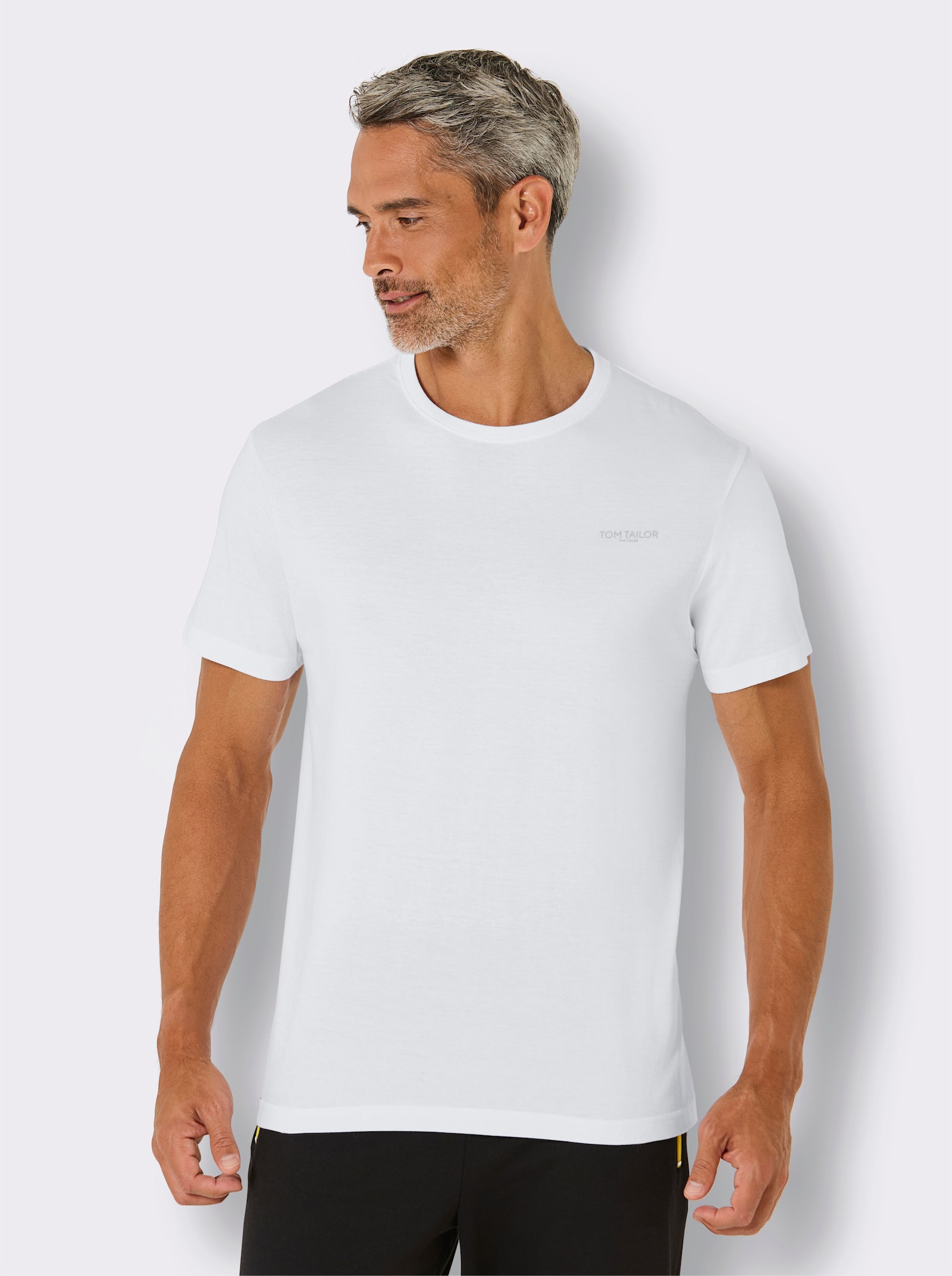 TOM TAILOR Rundhalsshirt mit Logo-Print - 3x weiß