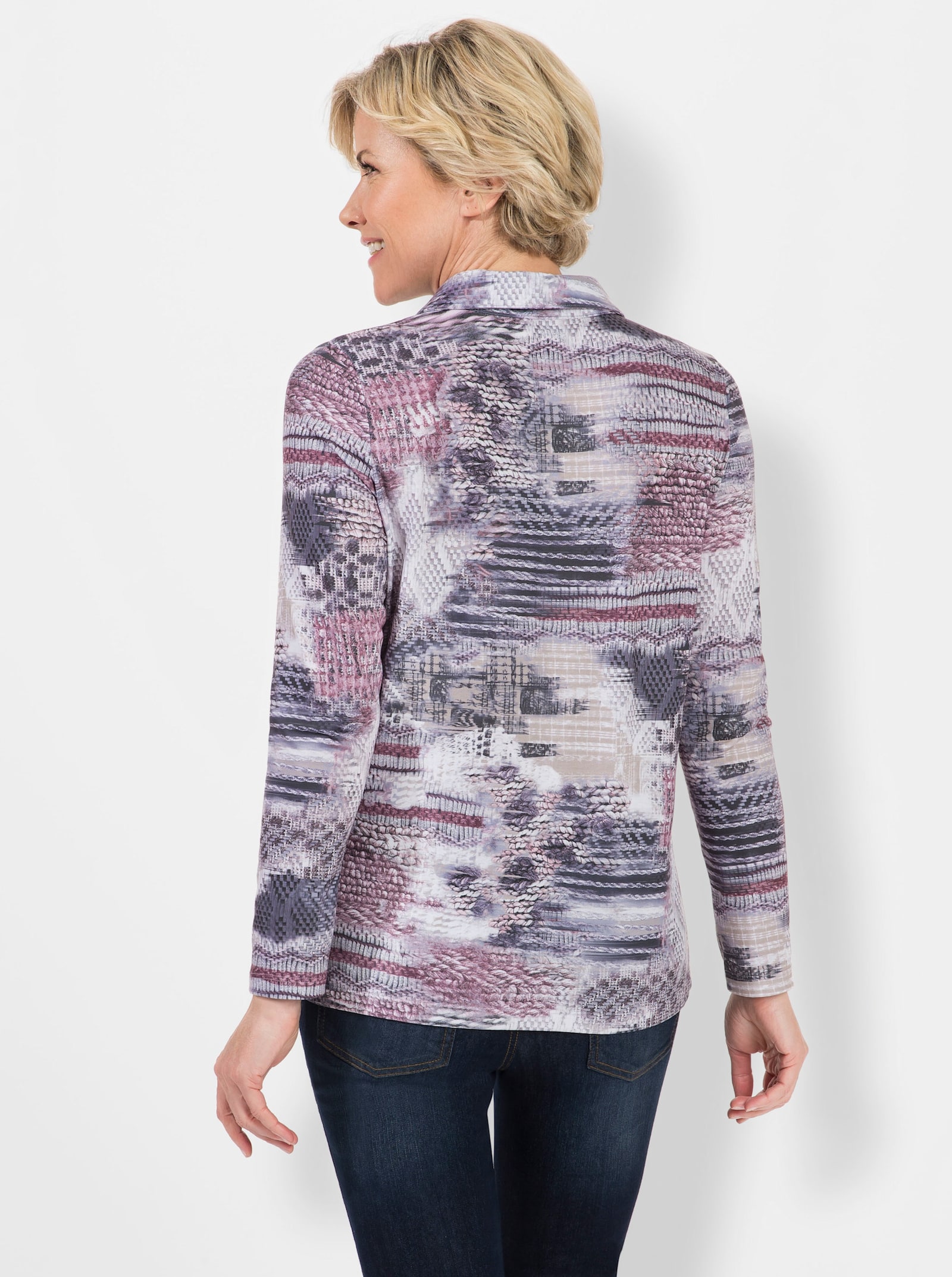 Poloshirt mit langen Ärmeln - mauve-anthrazit-bedruckt