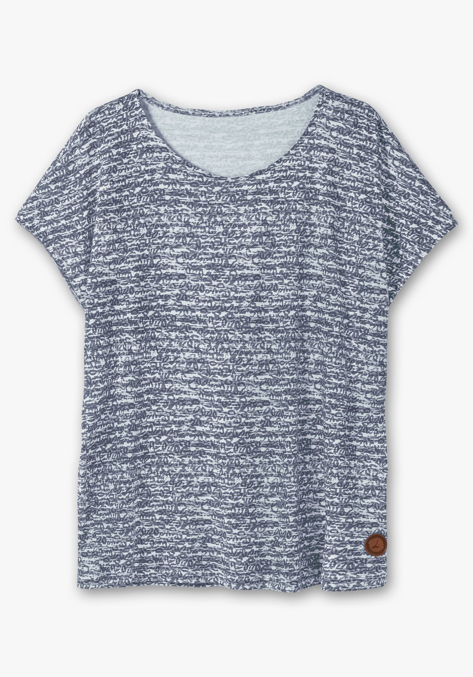 Rundhalsshirt mit weicher Baumwolle - marine-ecru-geringelt