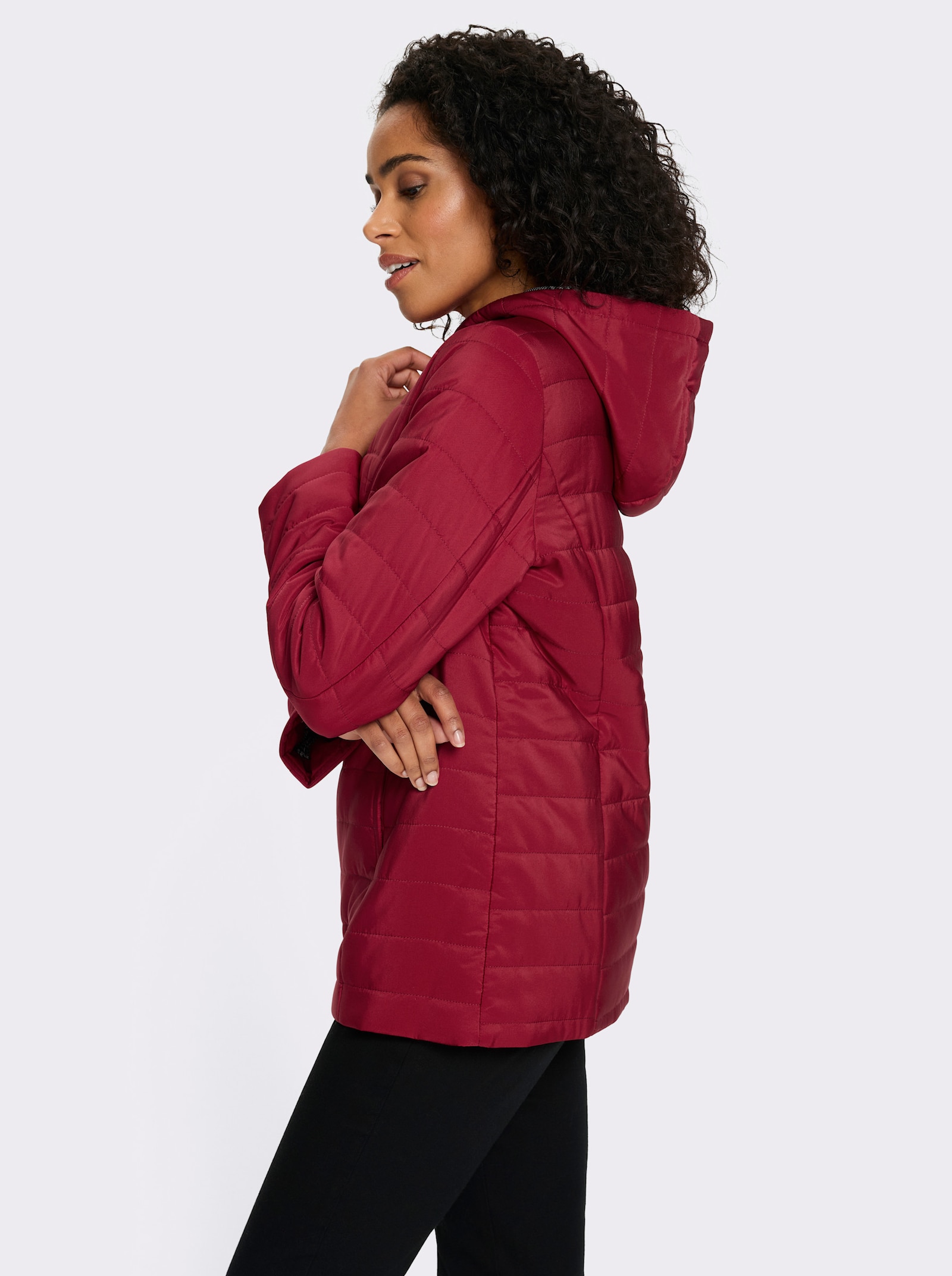 Steppjacke mit bedrucktem Futter - kirsche