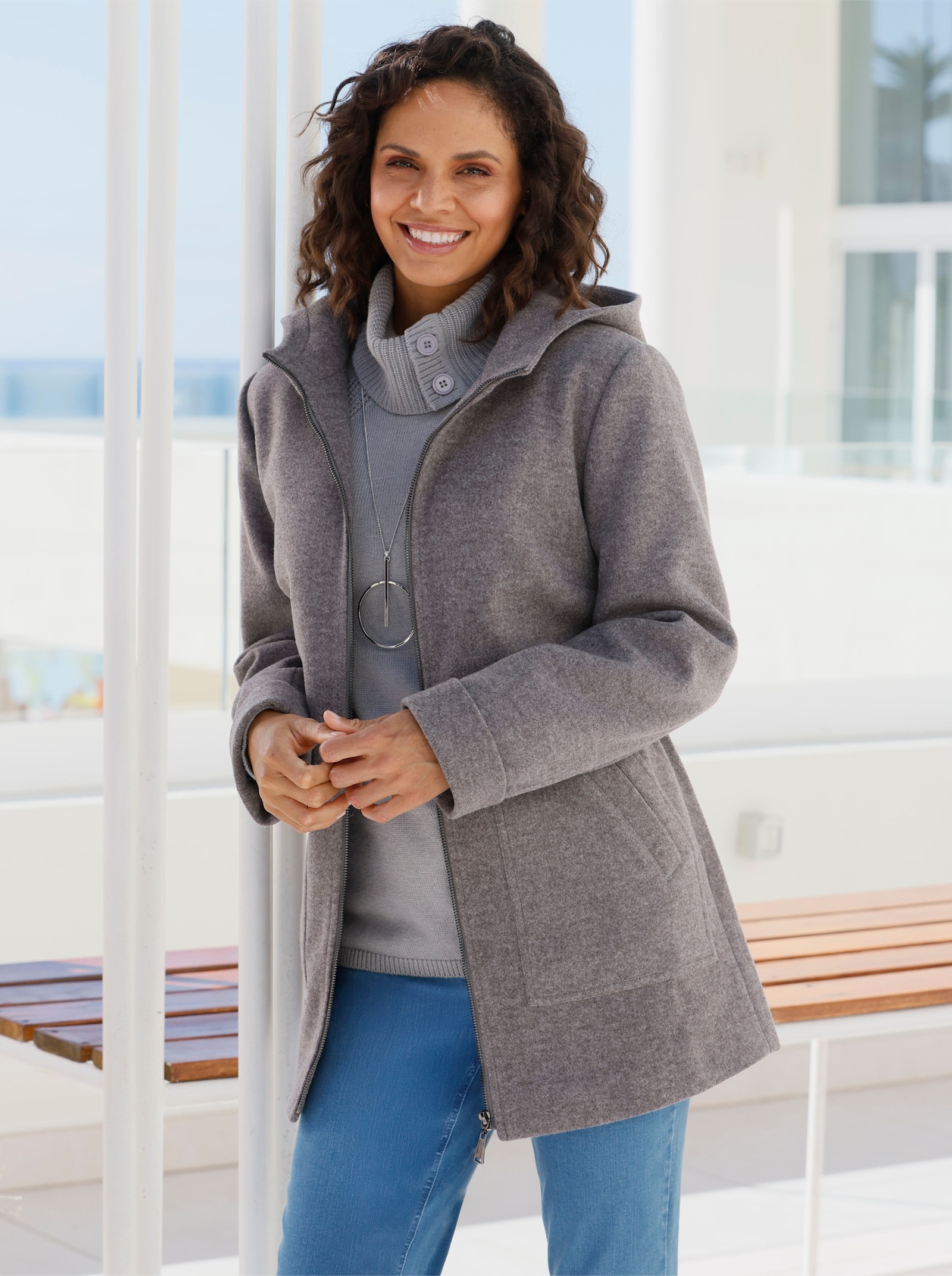 Kapuzenjacke mit Innentasche - anthrazit-meliert