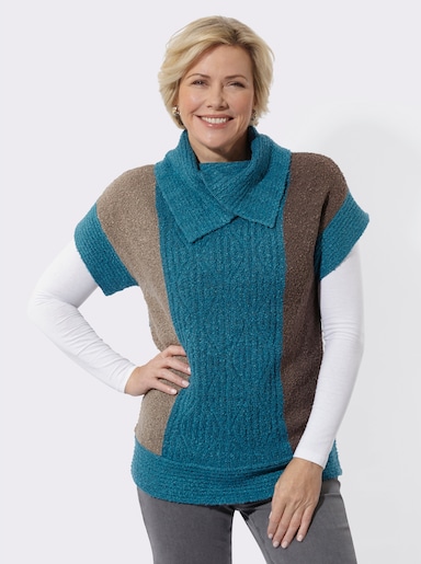 Pullunder mit asymmetrischem Kragen - topas-taupe-gemustert