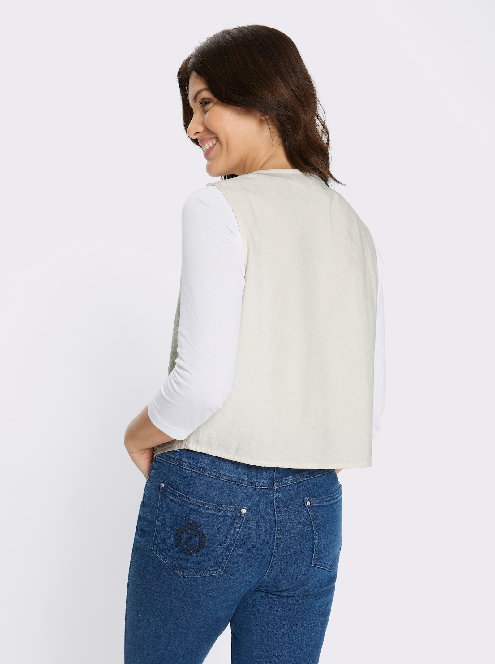 Weste mit Lochstickerei - ecru