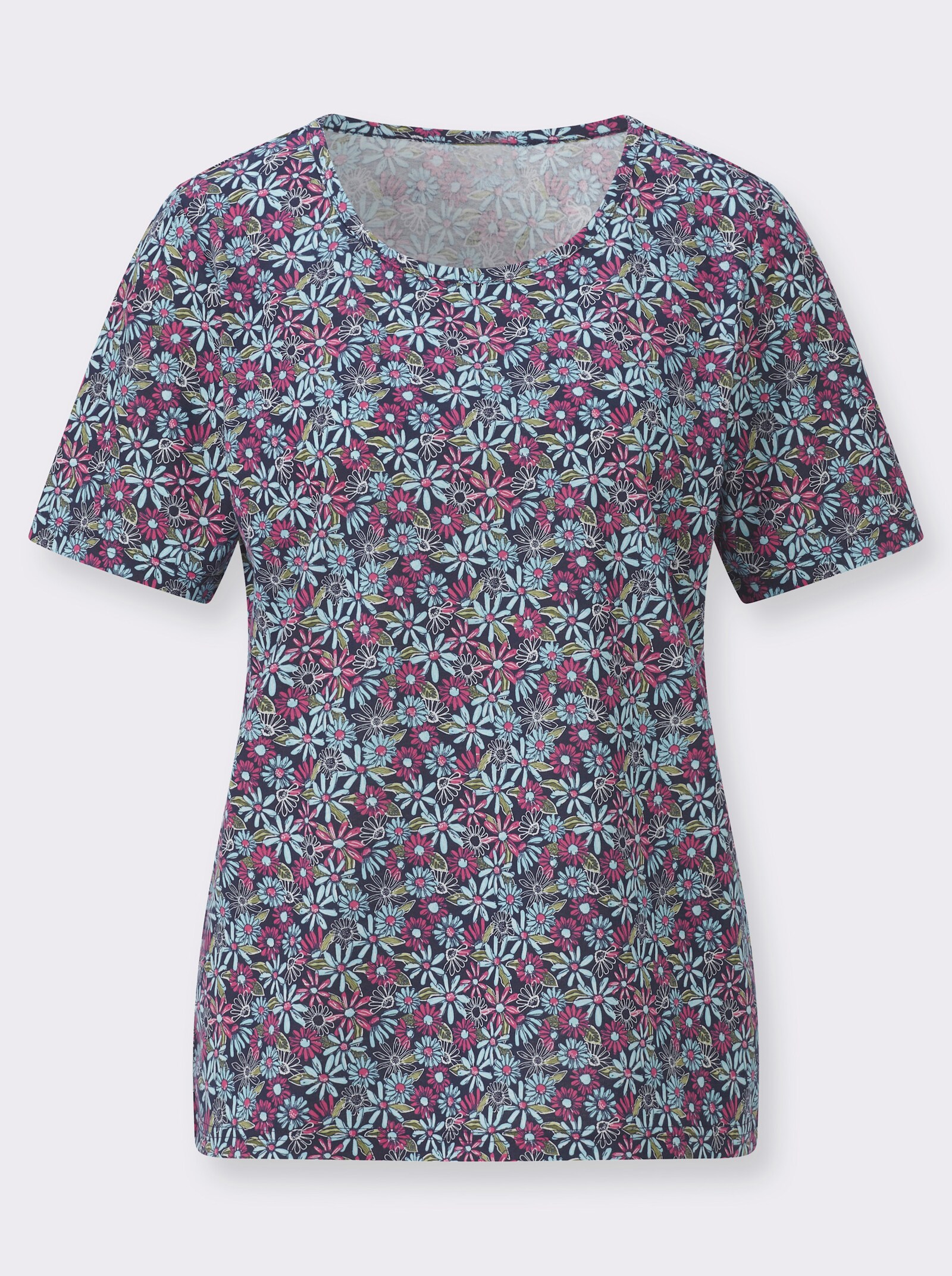 Print-Shirt aus reiner Baumwolle - marine-aquamarin-bedruckt