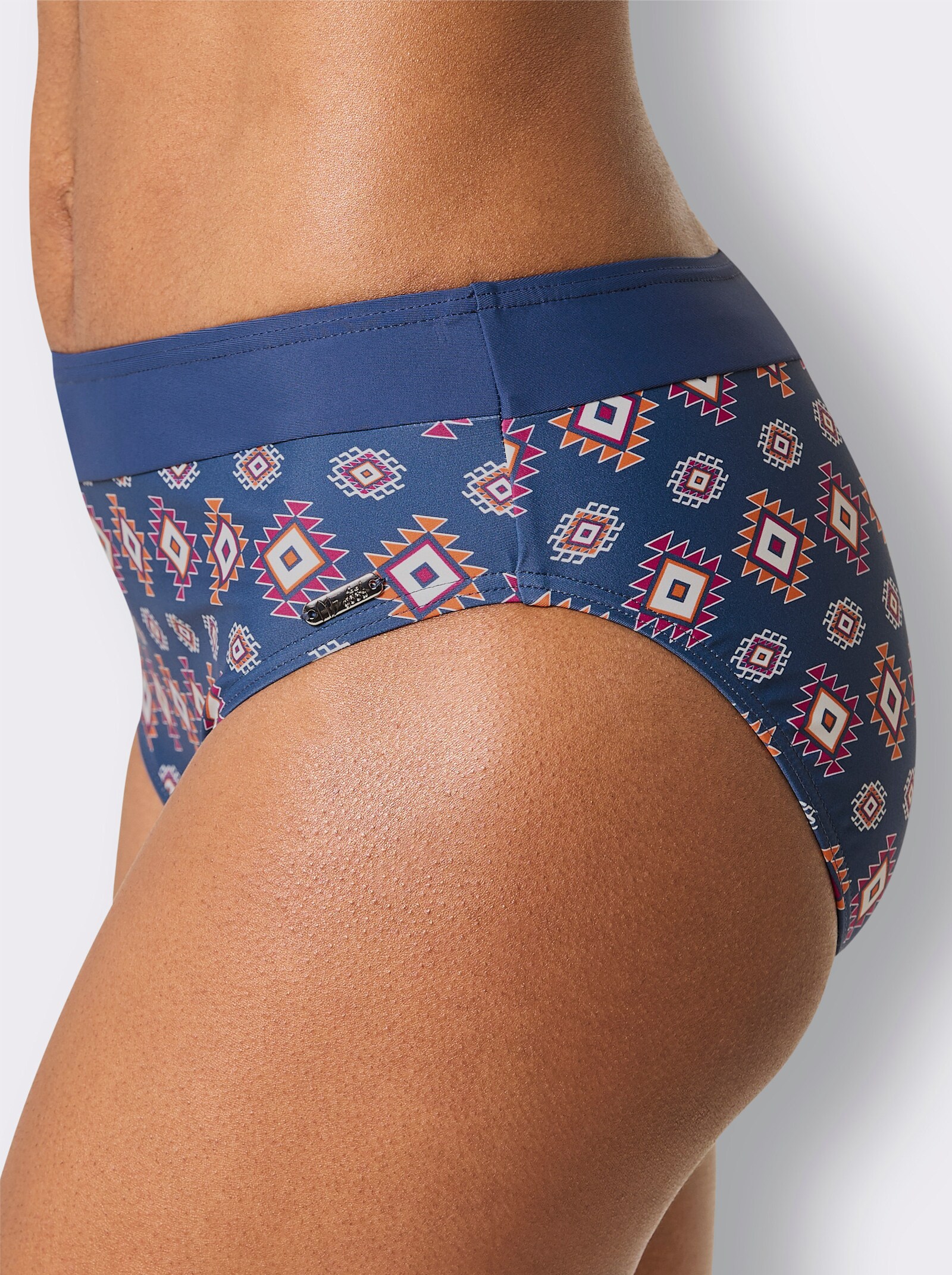 Bikini-Slip - jeansblau-orange-bedruckt