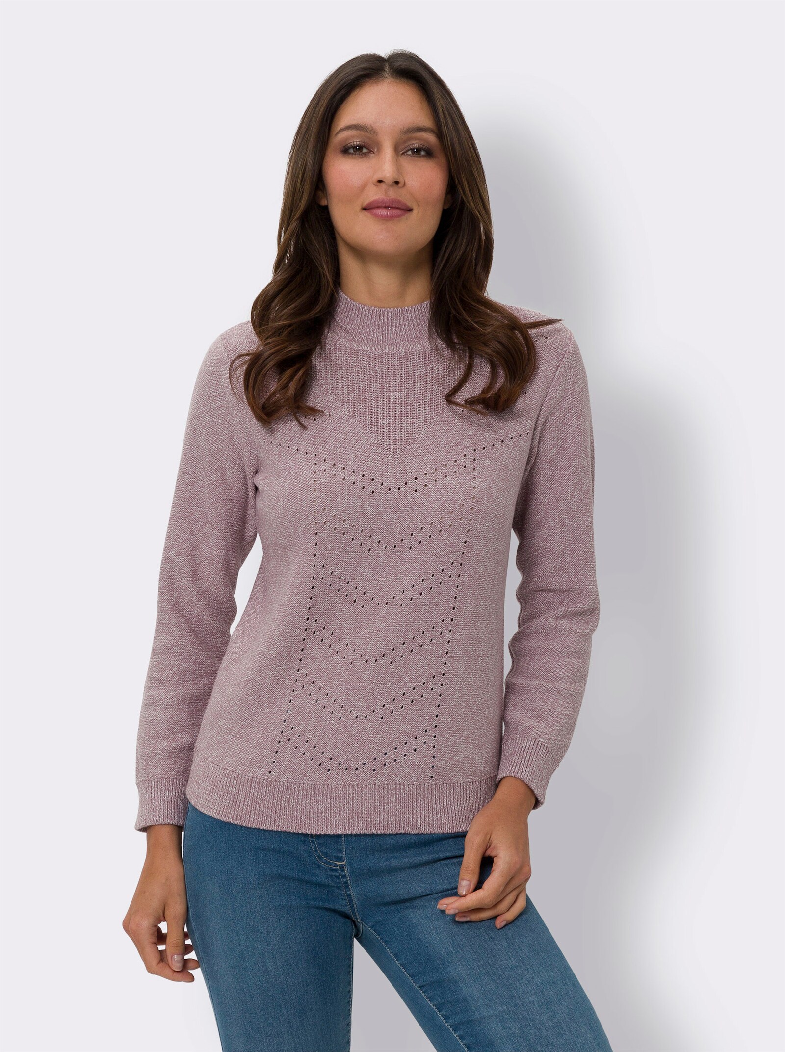 Langarm-Pullover in Melange-Optik - mauve-ecru-meliert