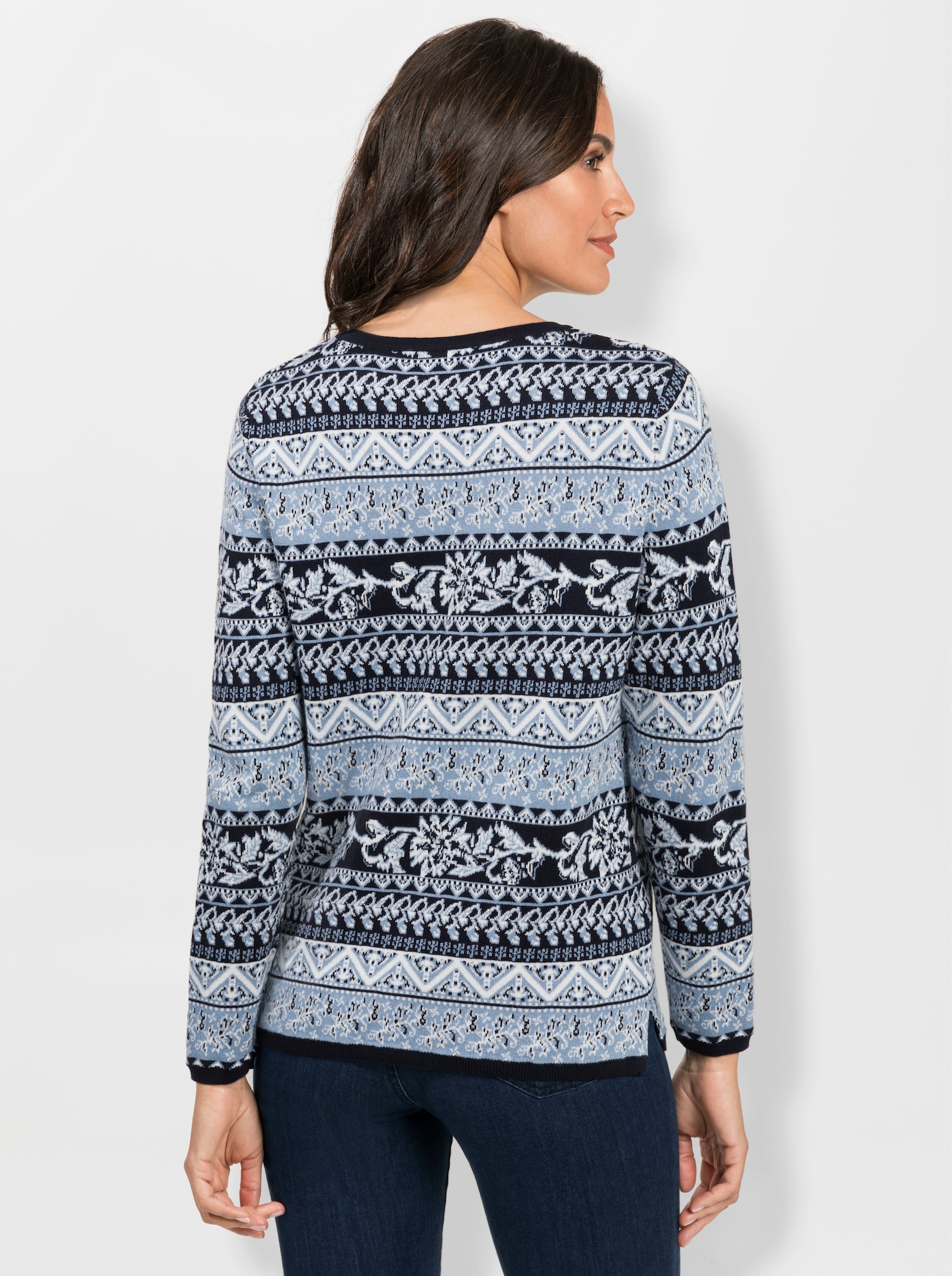 Jacquardpullover aus reiner Pima-Baumwolle - marine-bleu-gemustert