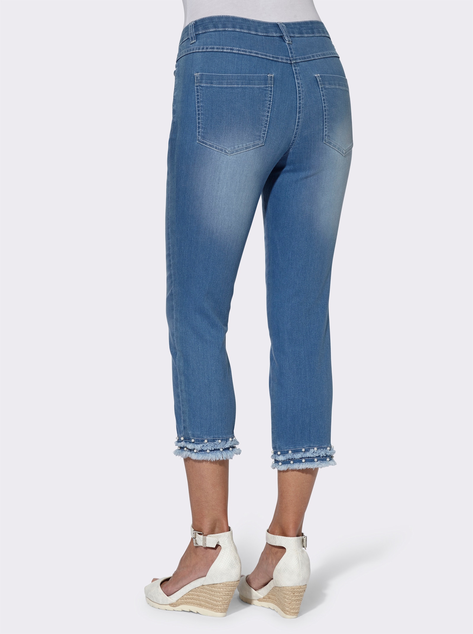 5-Pocket-Jeans mit Fransen am Saum - blue-bleached