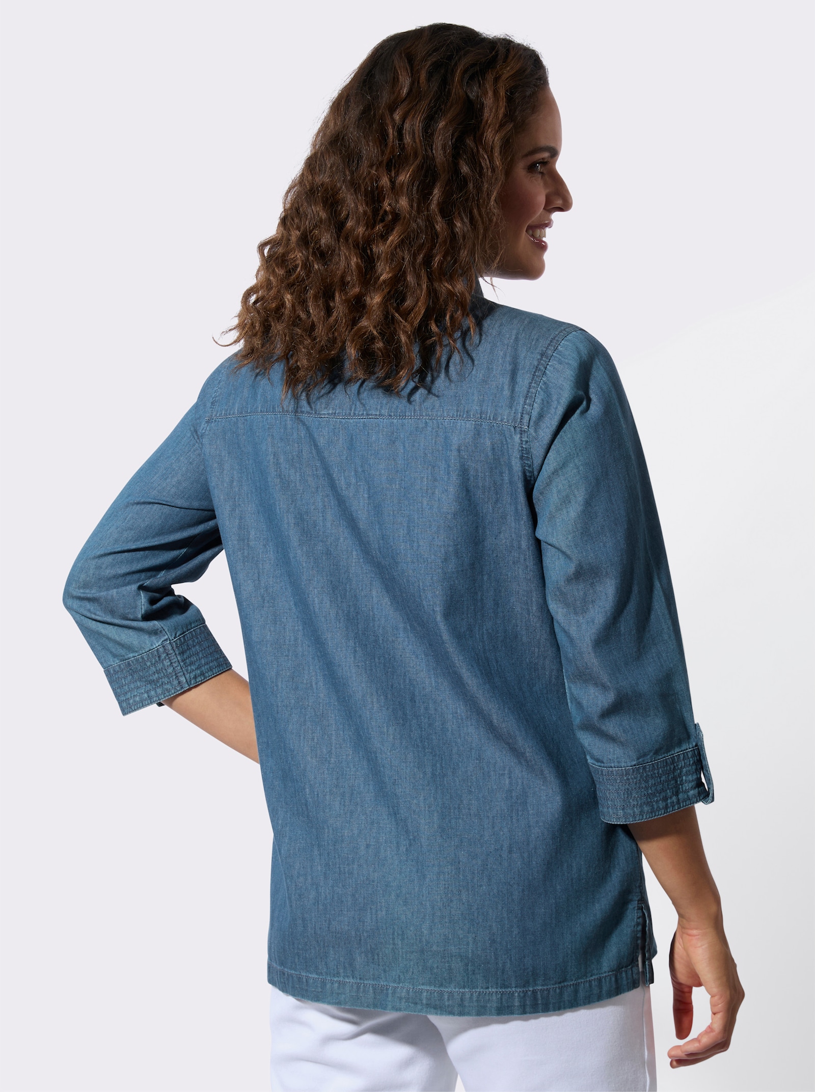 Jeansbluse mit Reissverschluss - blue-bleached