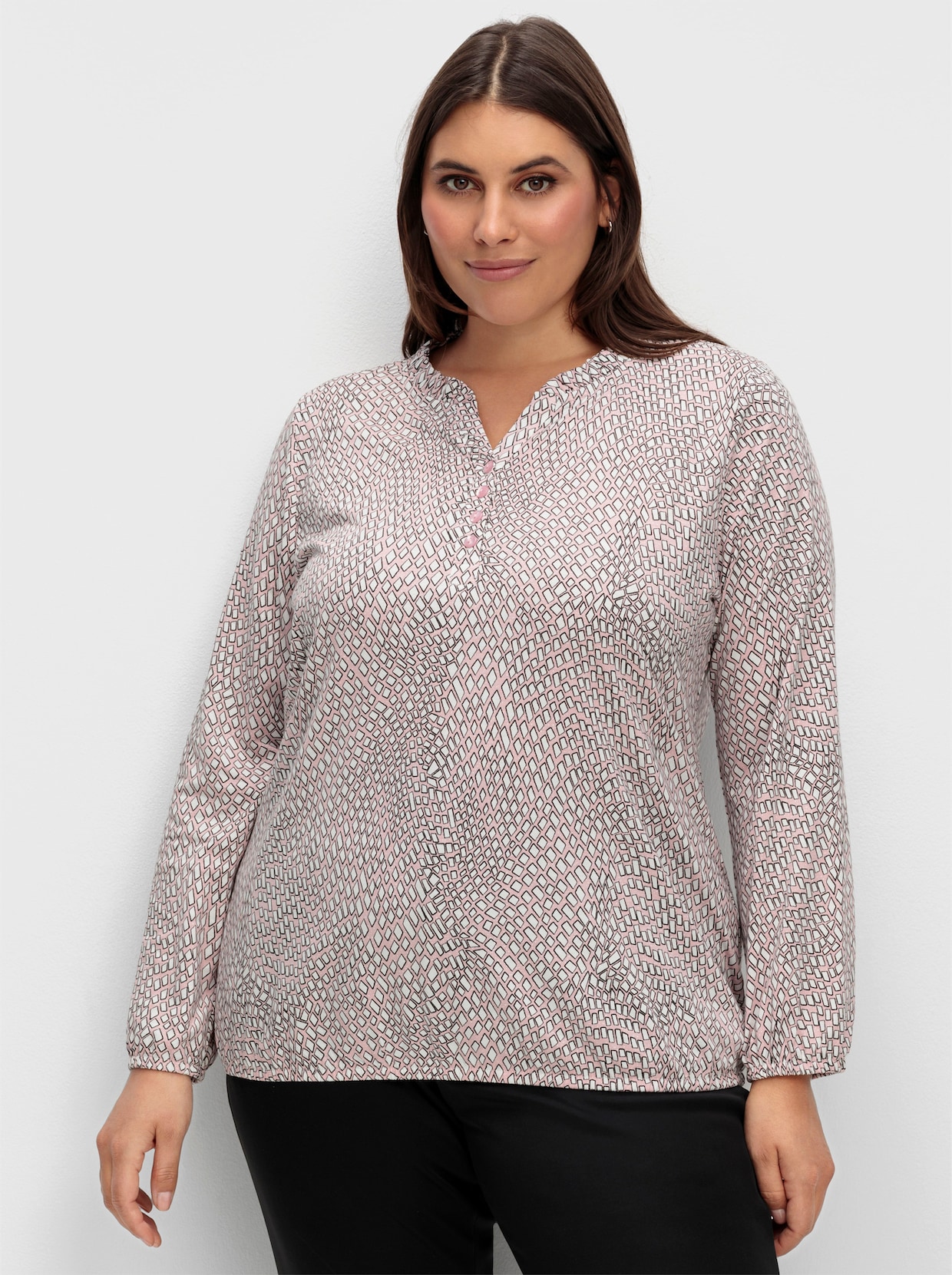 Langarmshirt im Material-Mix - hortensie-ecru-bedruckt