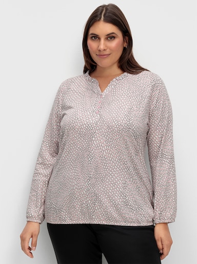 Langarmshirt im Material-Mix - hortensie-ecru-bedruckt