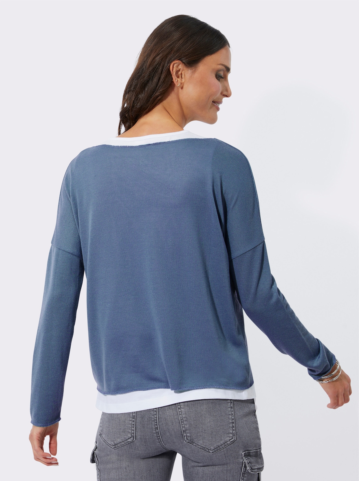 2-in-1-Shirt - jeansblau-weiß