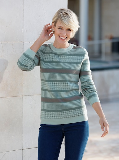 Jacquard-Pullover - kalkmint-grau-gemustert