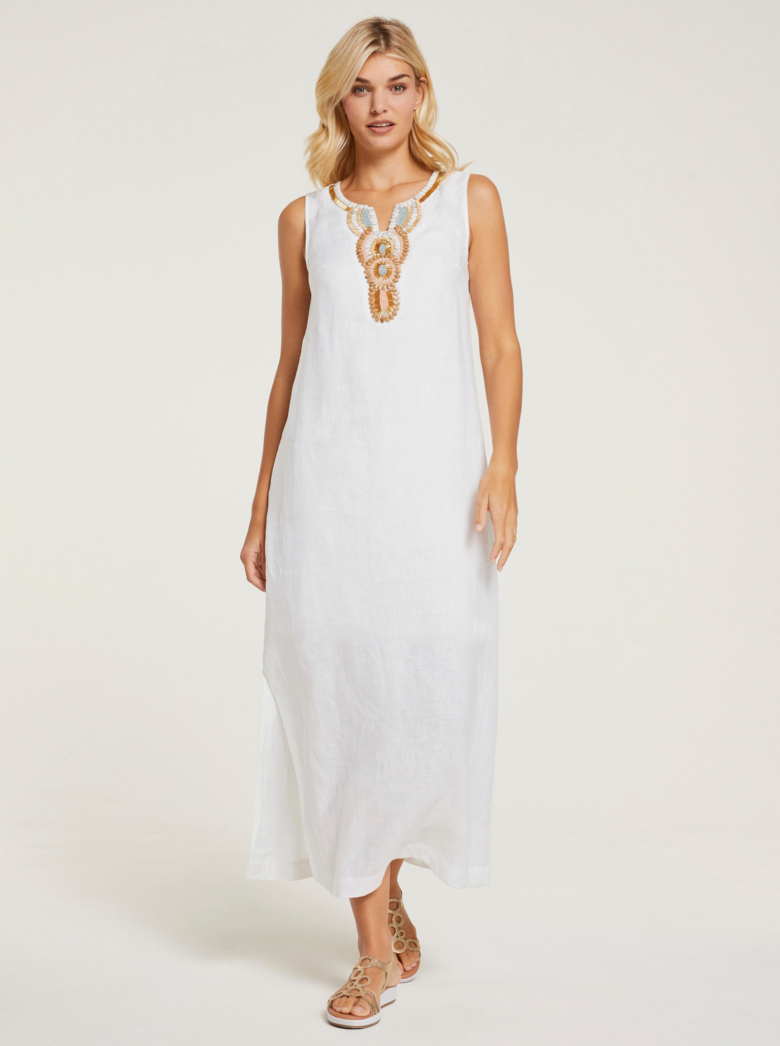 heine Maxikleid mit Zierperlen am Ausschnitt - weiss