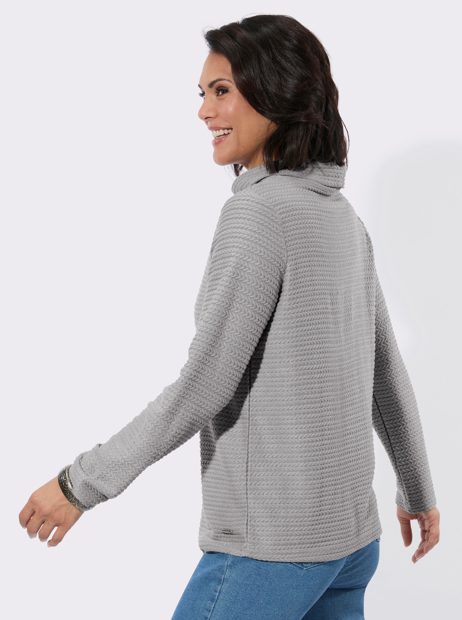 Rollkragenshirt mit Jacquard-Muster - steingrau-meliert