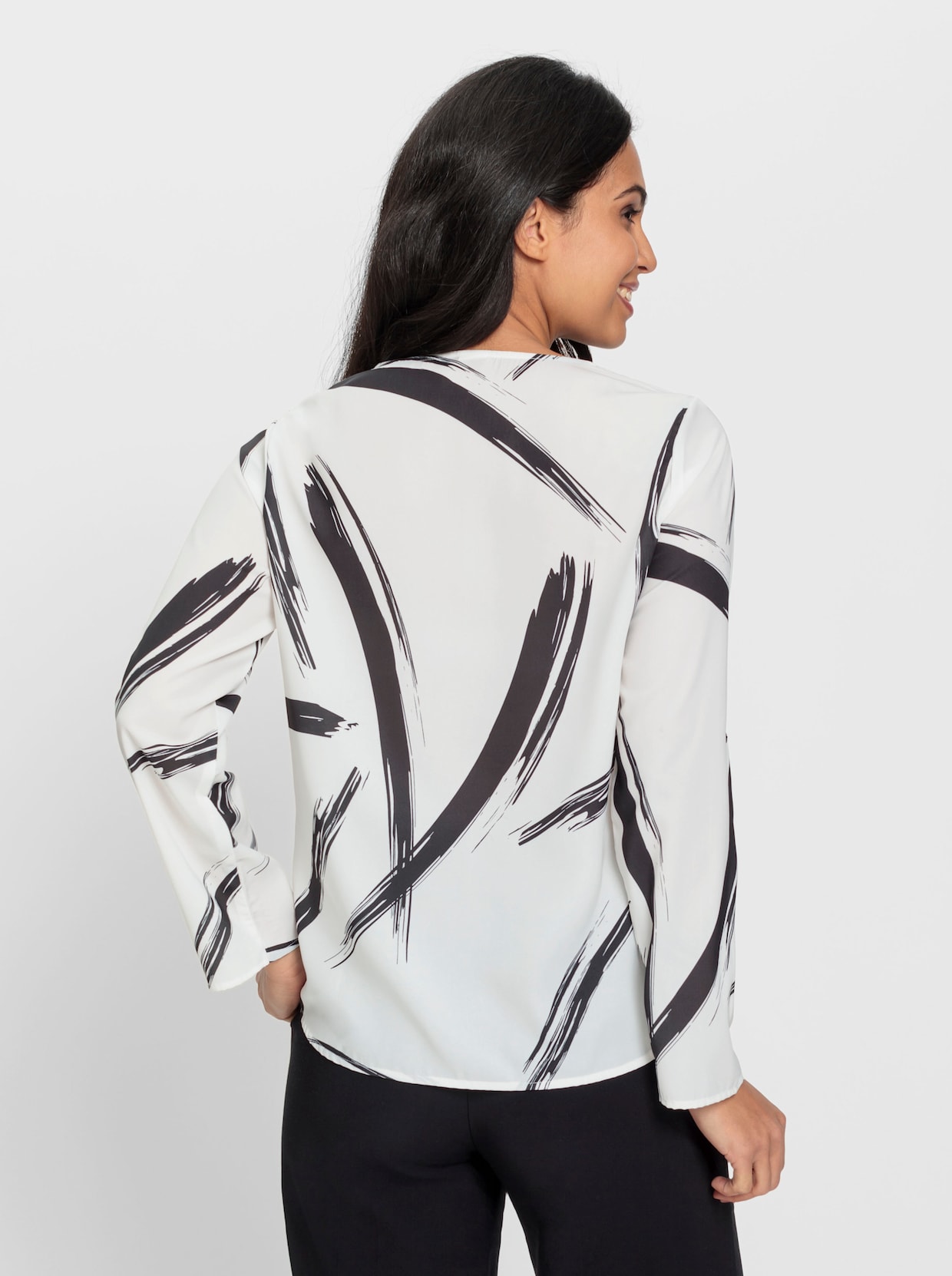 Blouse met lange mouwen - wit/zwart geprint