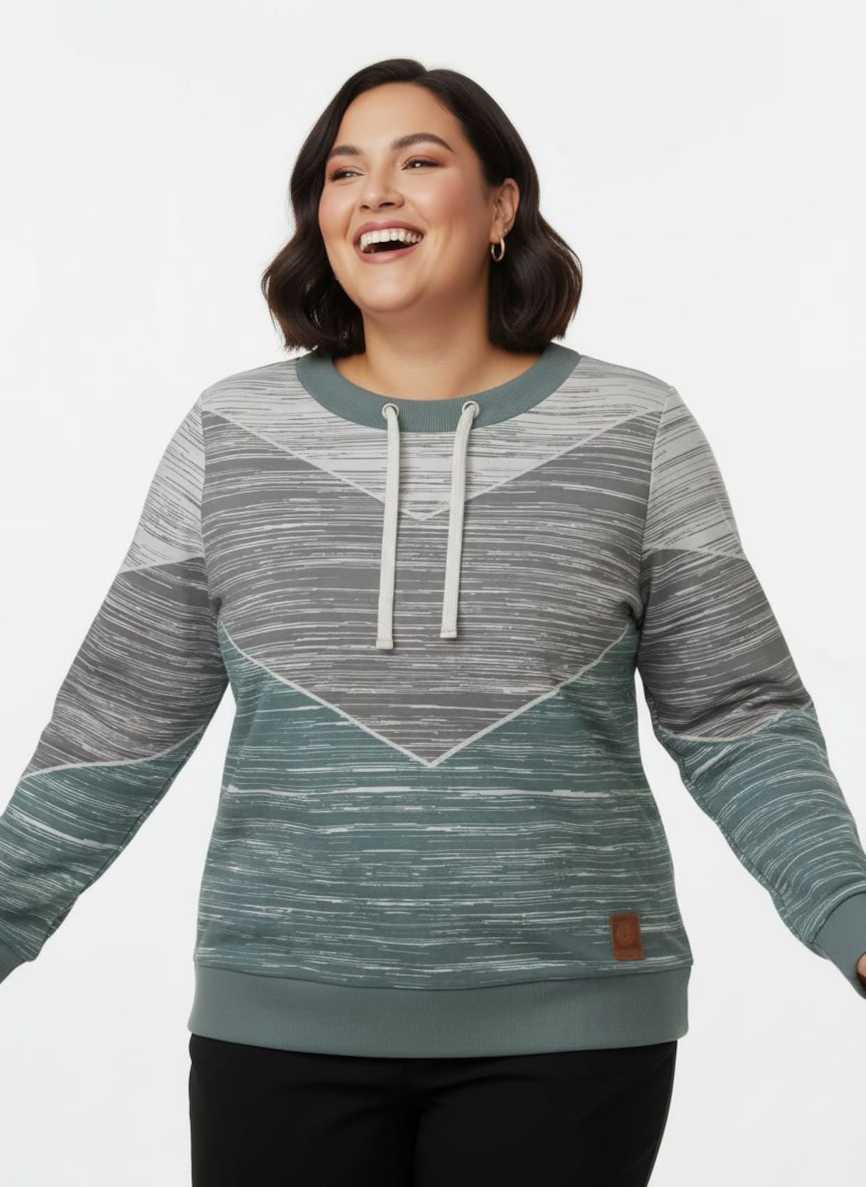 Sweatshirt mit variierbarem Rundhals-Ausschnitt - jade-ecru