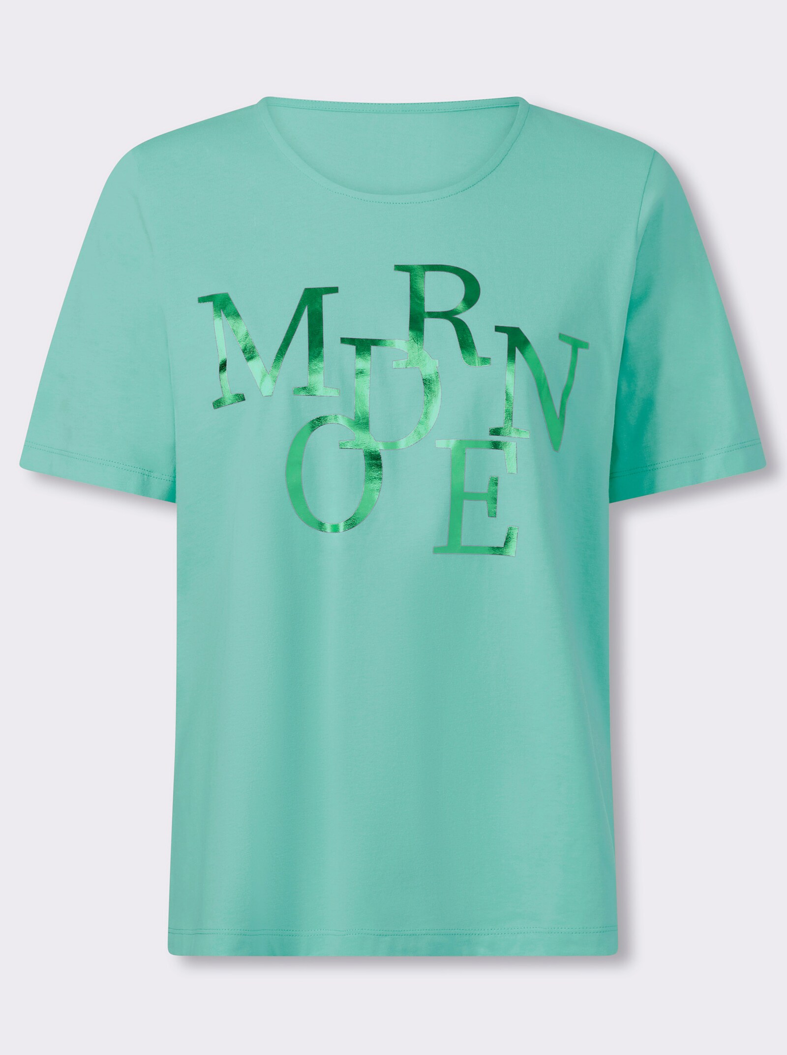 Kurzarmshirt mit Lettering-Folienprint - blaugrün