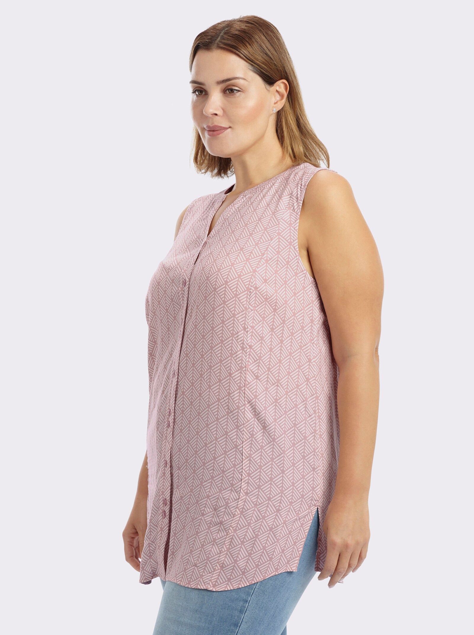 sheego Blusentop mit Knopfleiste - hortensie-weiß-bedruckt