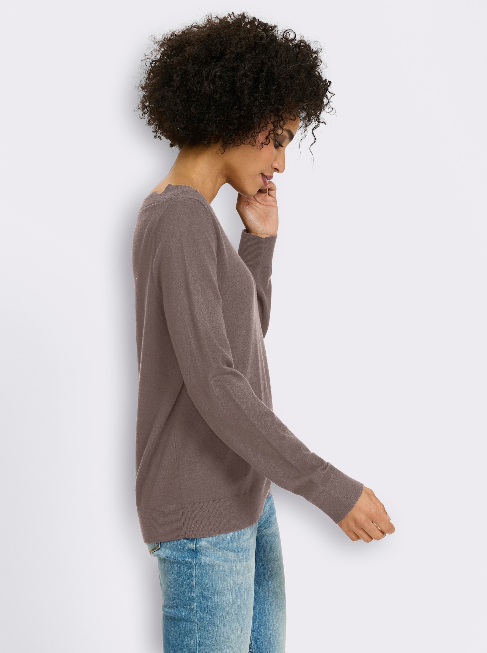 heine Feinstrickpullover mit Wellenkante - dunkeltaupe