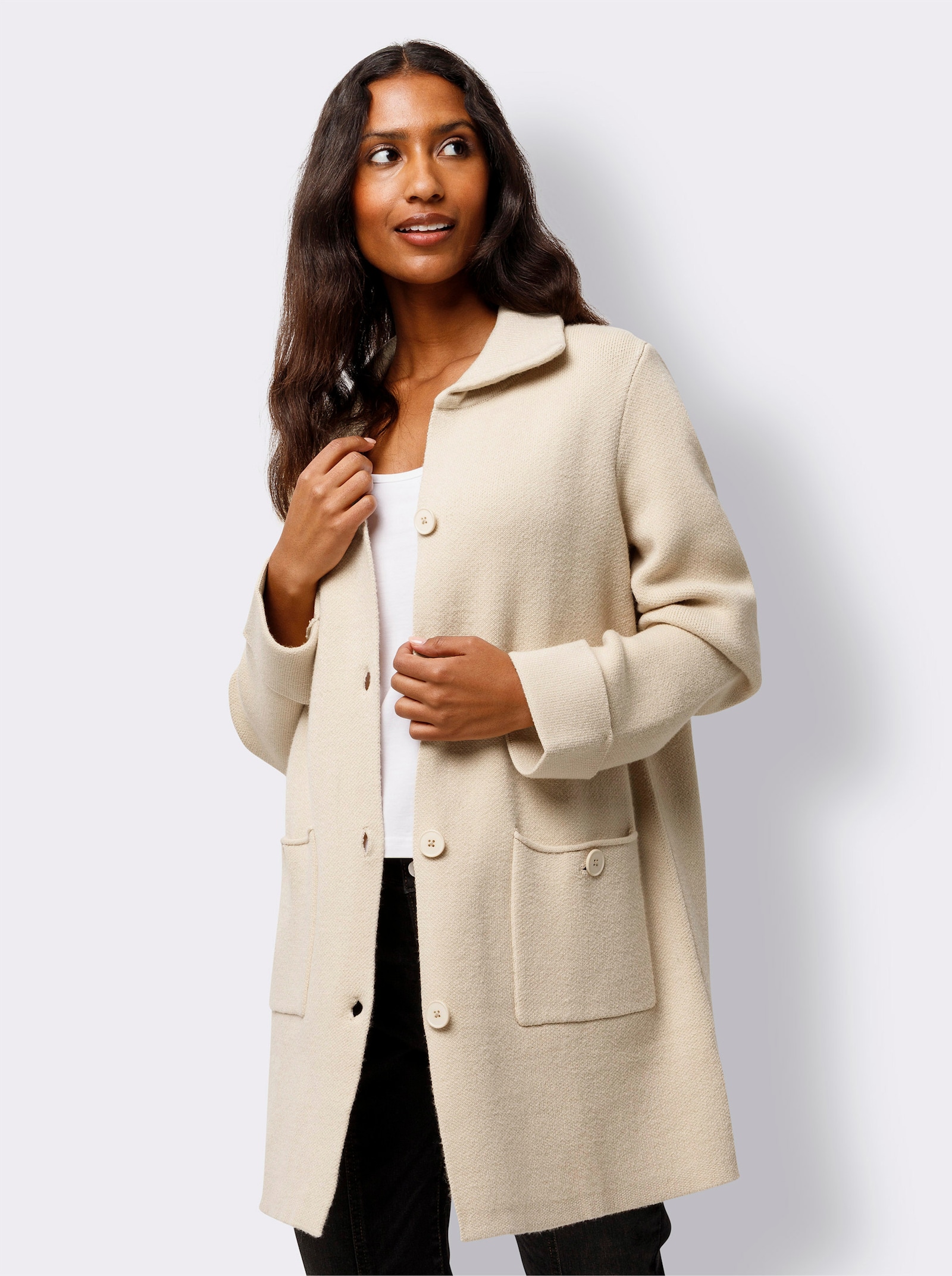 heine Longstrickjacke mit Taschen - sand