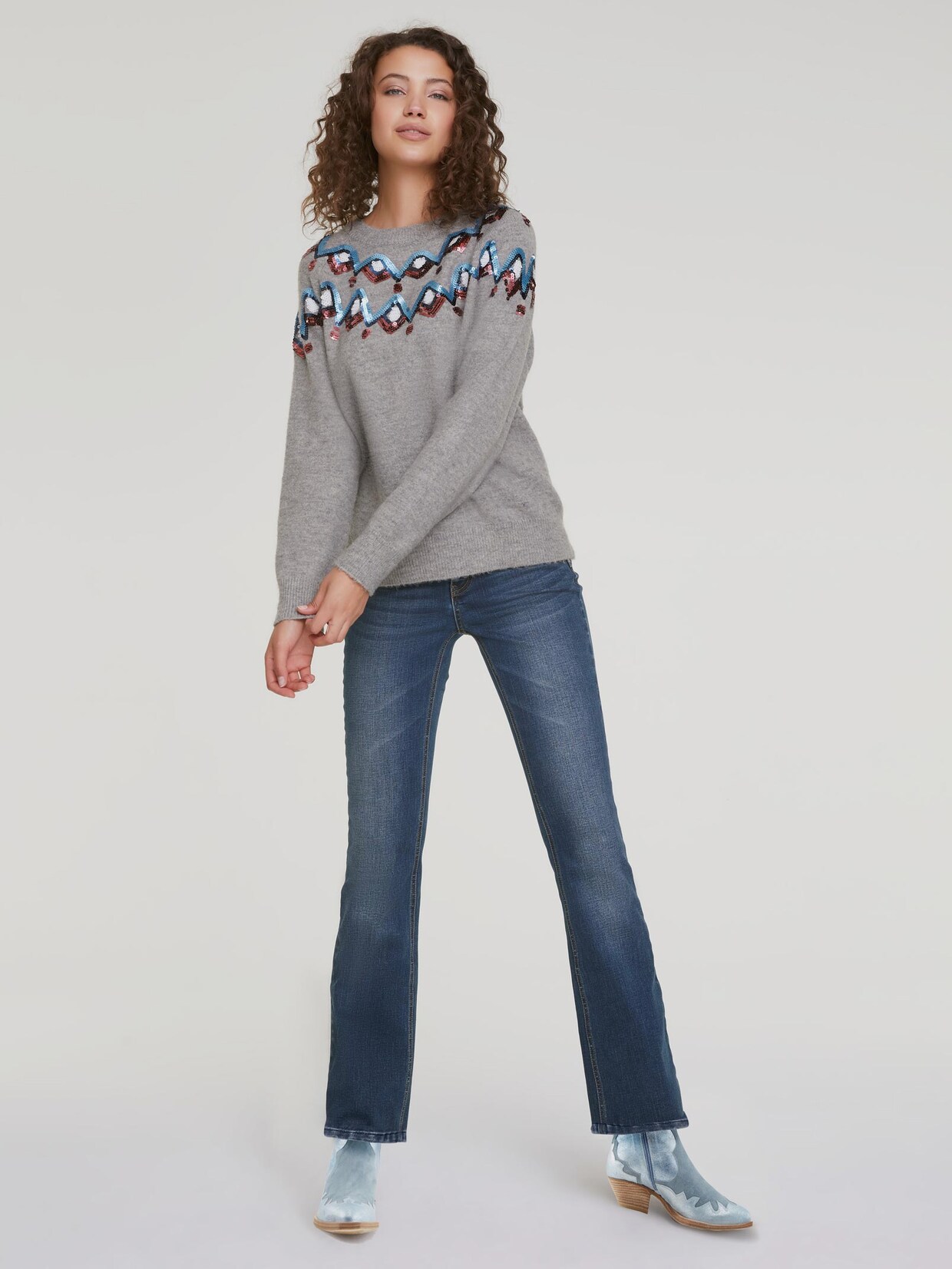 Rick Cardona Rundhals-Pullover - grau-melange