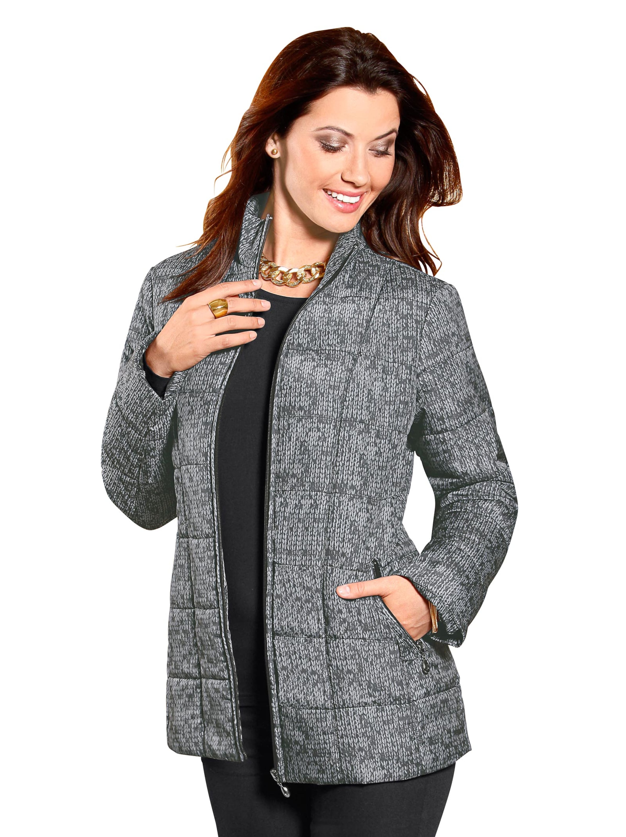 Steppjacke - schwarz-weiß-bedruckt