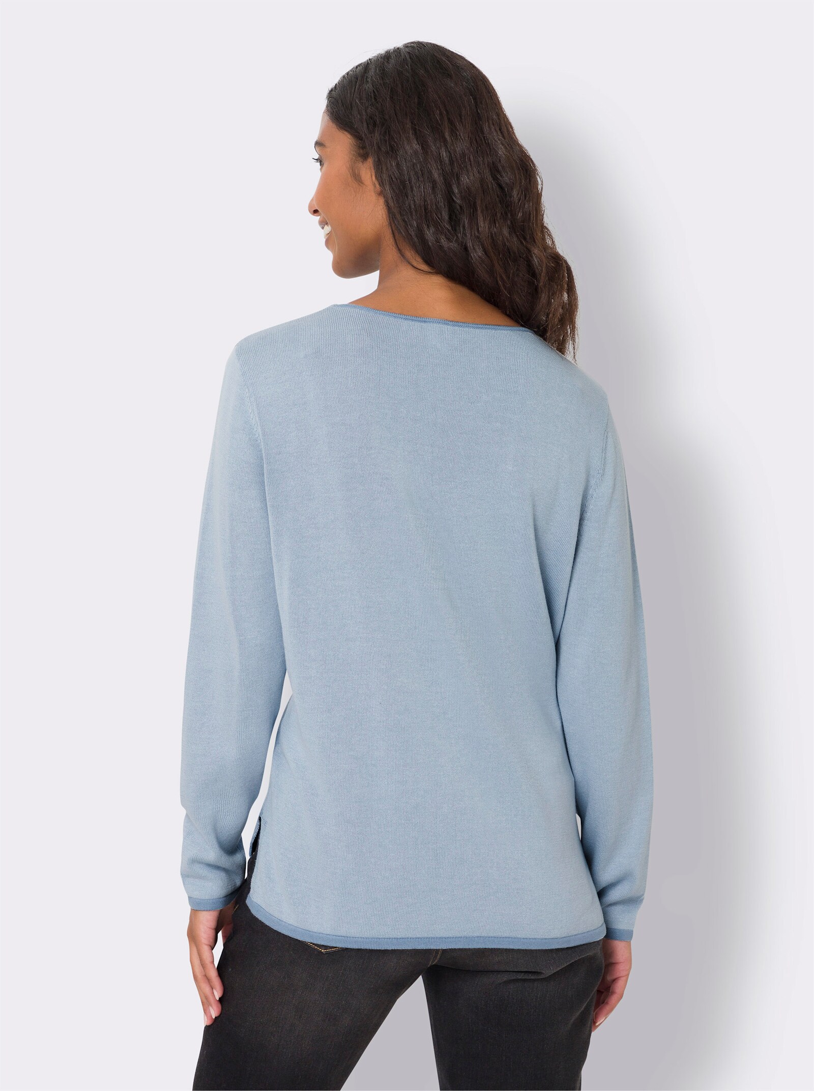 heine Pullover van fijntricot, achter langer - lichtblauw/bleu gedessineerd