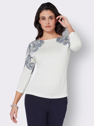 3/4-Arm-Shirt - ecru-marine-bedruckt