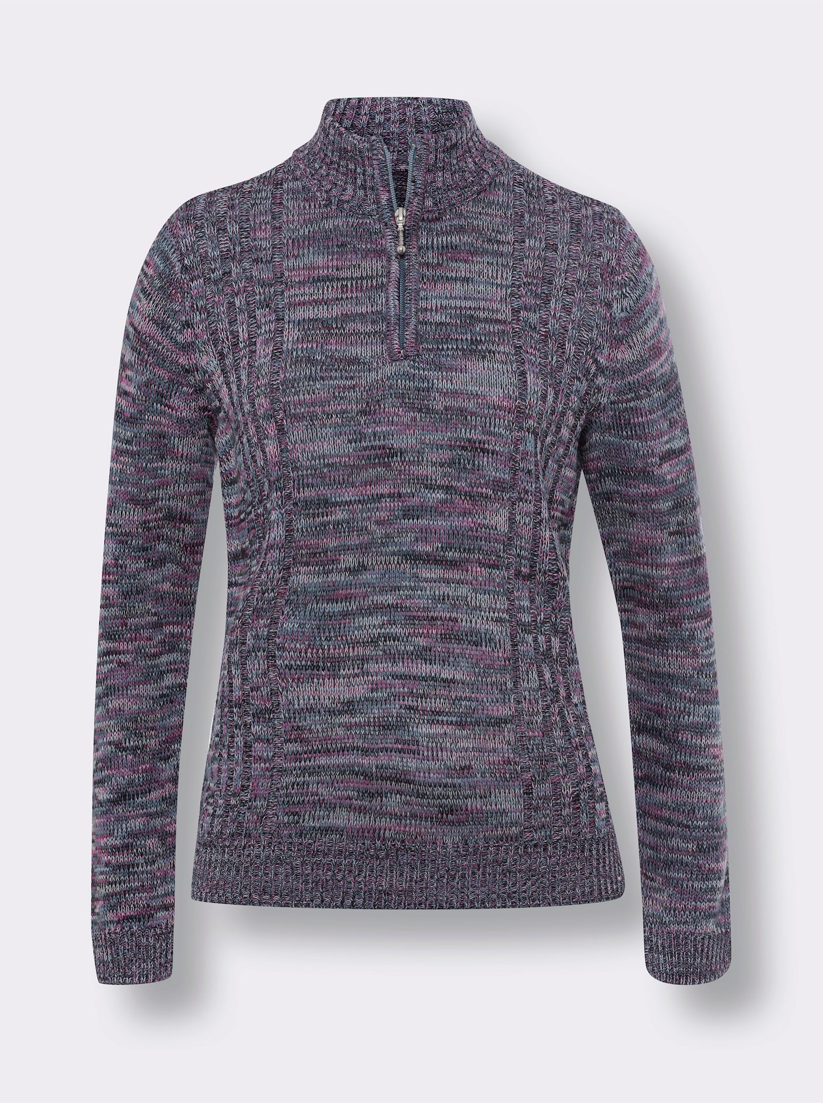 Langarm-Pullover aus Melange-Strick - mittelblau-meliert