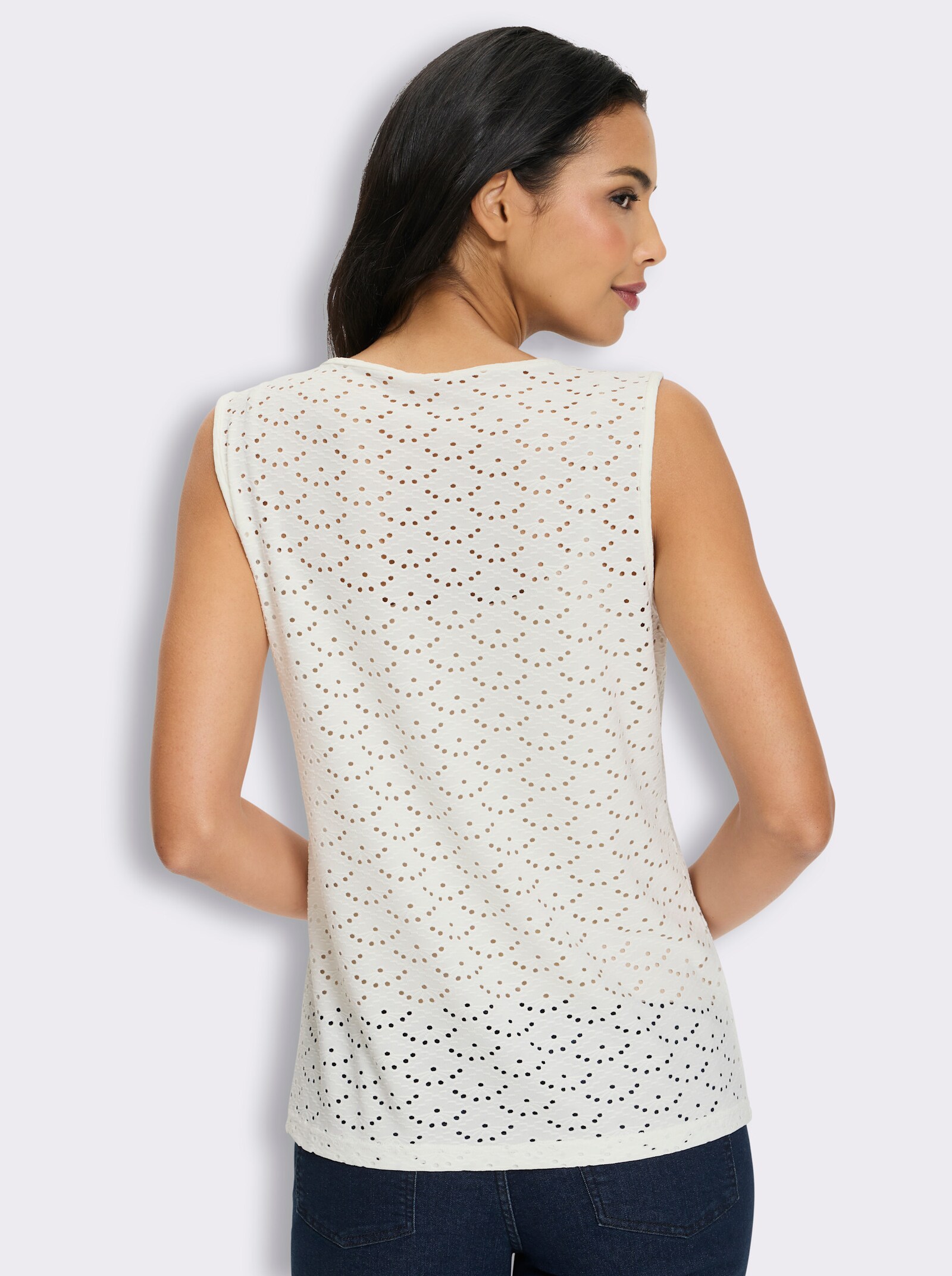 Shirttop mit Ajour-Lochmuster - ecru