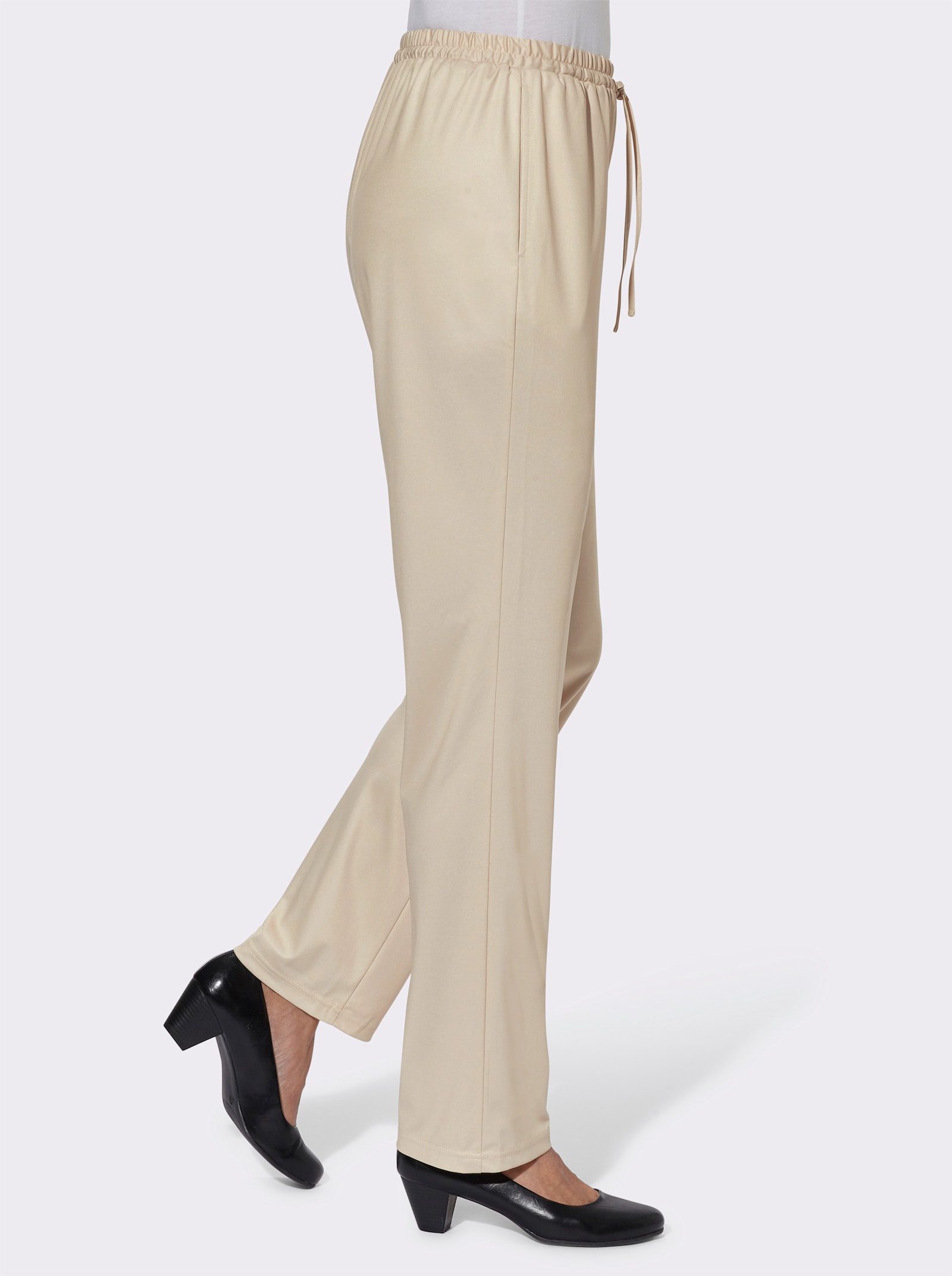 Jerseybroek met bindceintuur - zand