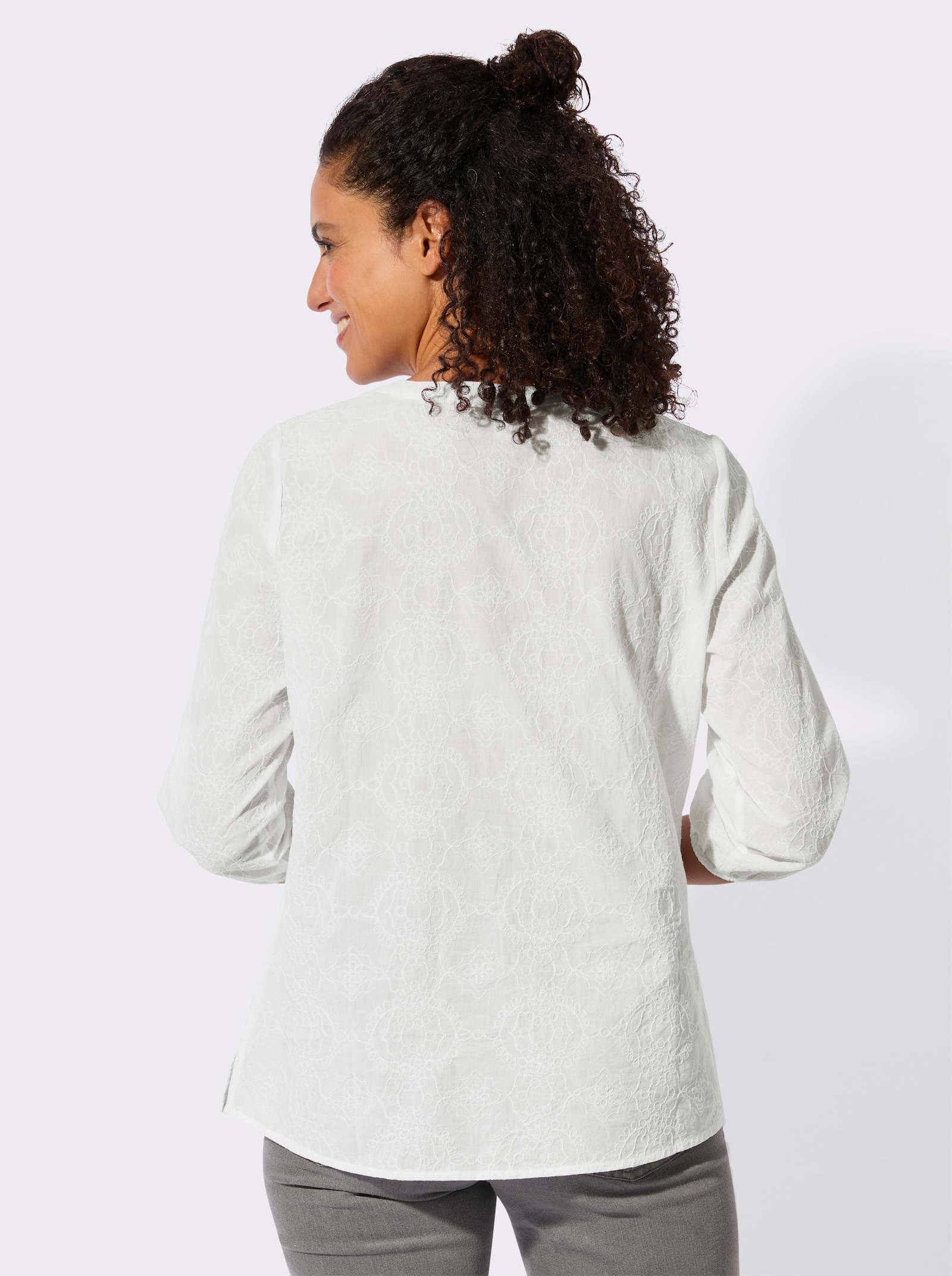 Impressionen Baumwollbluse mit Ton-in-Ton-Stickerei - weiß